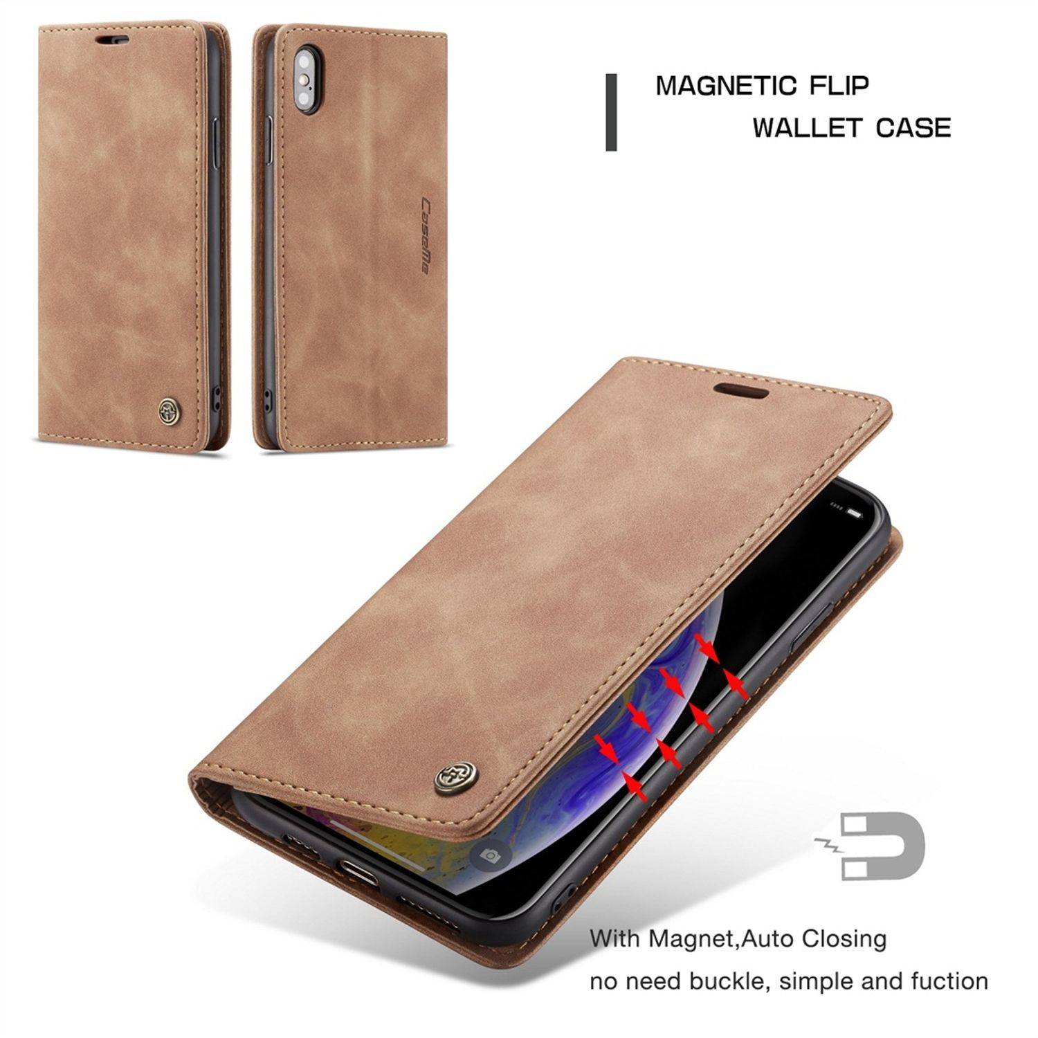 Apple iPhone X / iPhone XS Handyhülle Schutztasche Bookcover Braun