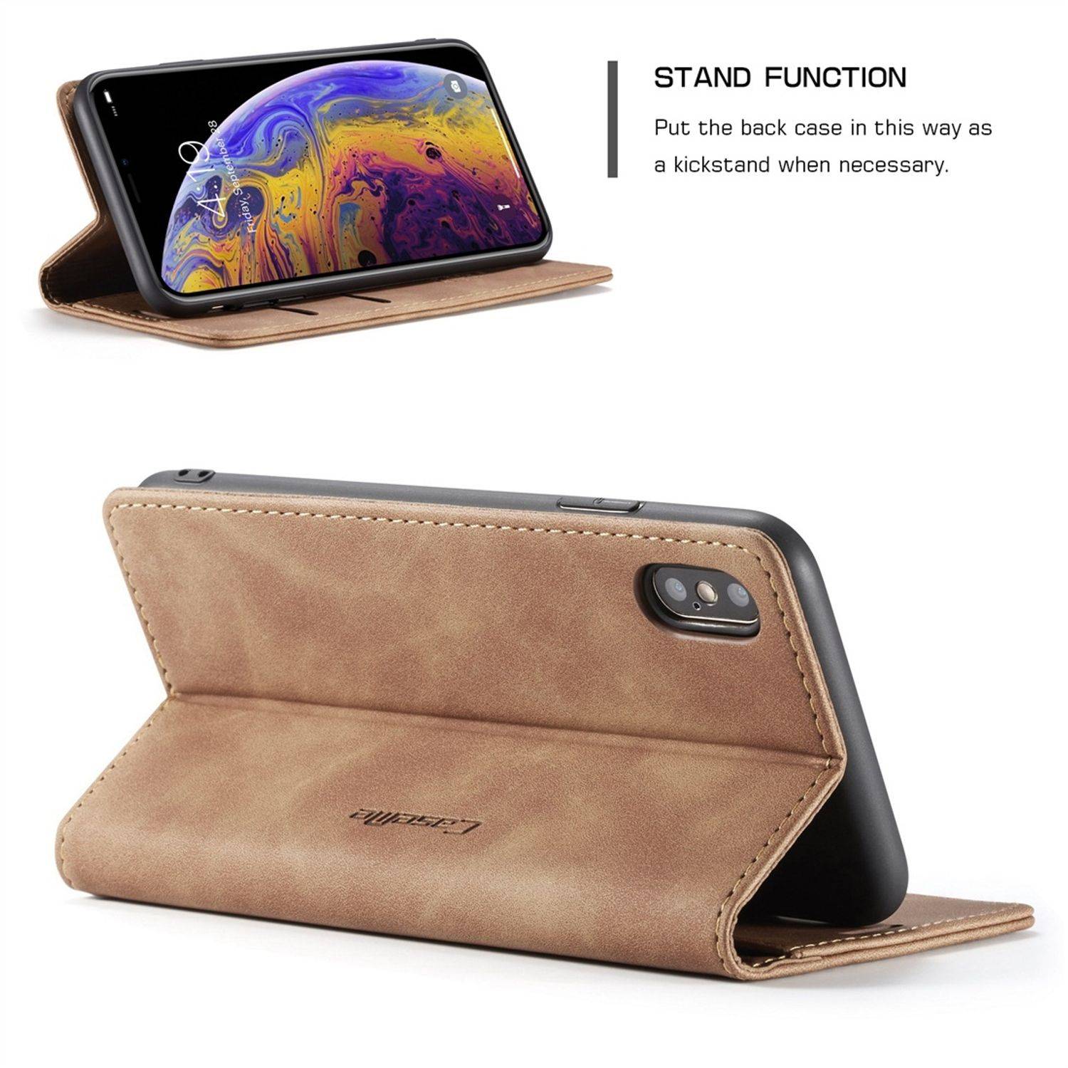 Apple iPhone X / iPhone XS Handyhülle Schutztasche Bookcover Braun