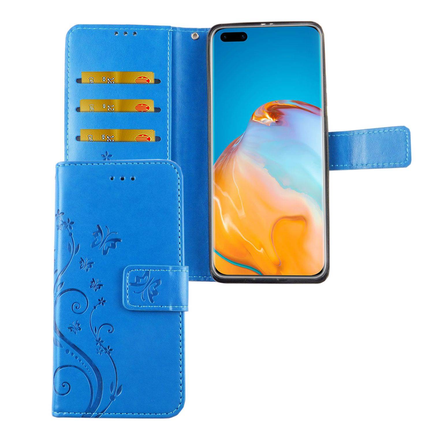 Huawei P40 Pro Handyhülle Bookcover Blau