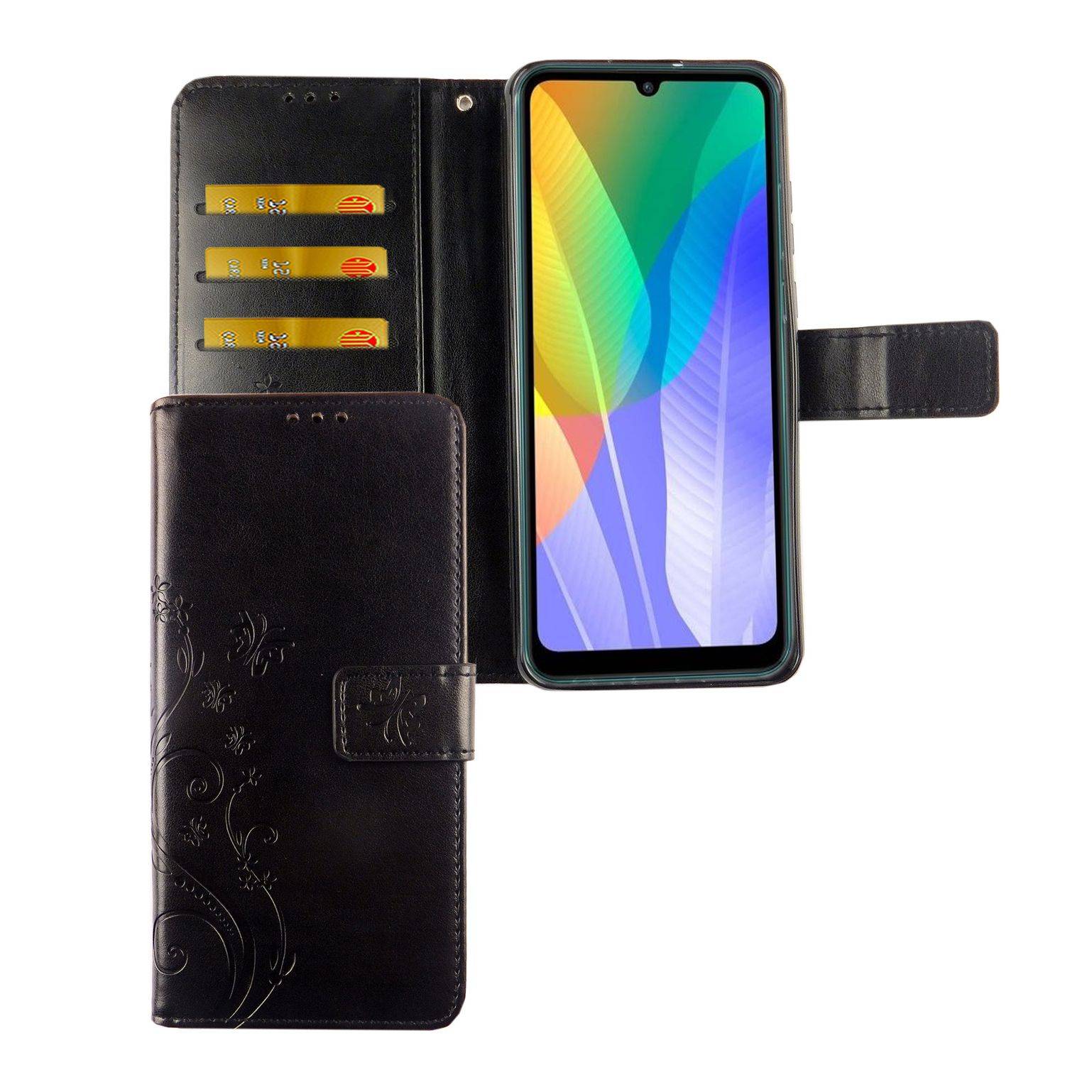 Huawei Y6p Handyhülle Bookcover Schwarz