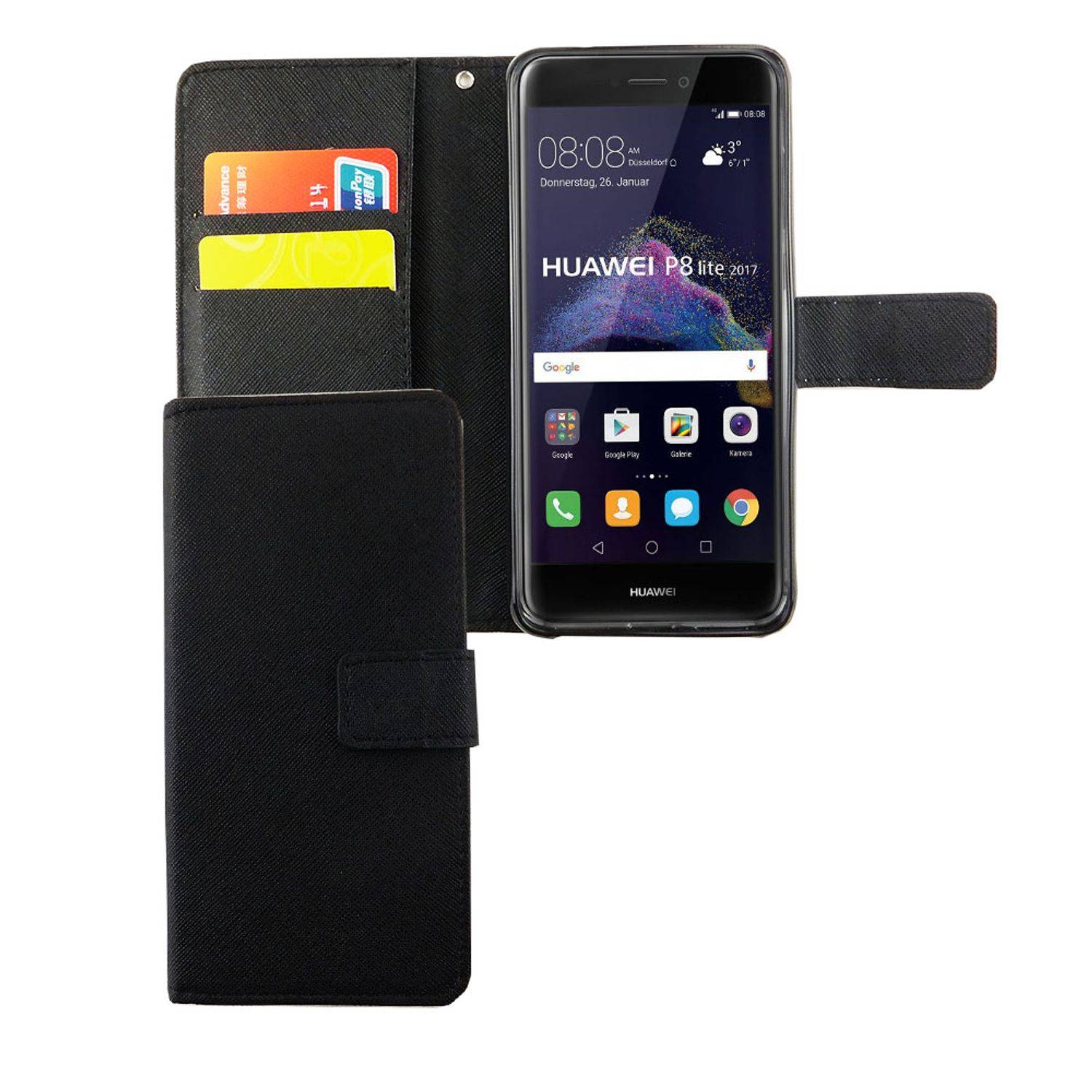 Huawei P8 Lite 2017 Handyhülle Bookcover Schwarz