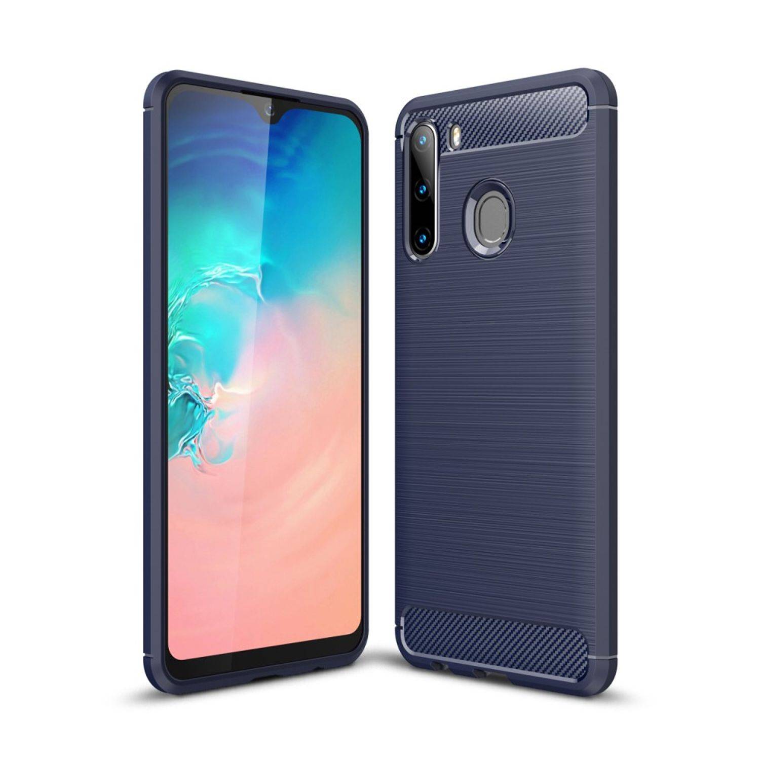 Samsung Galaxy A21 Handyhülle Carbon Optik Backcover Blau