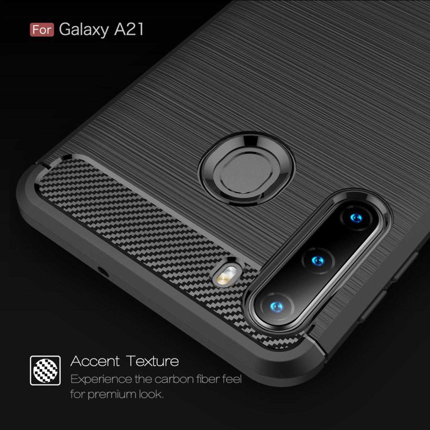 Samsung Galaxy A21 Handyhülle Carbon Optik Backcover Blau