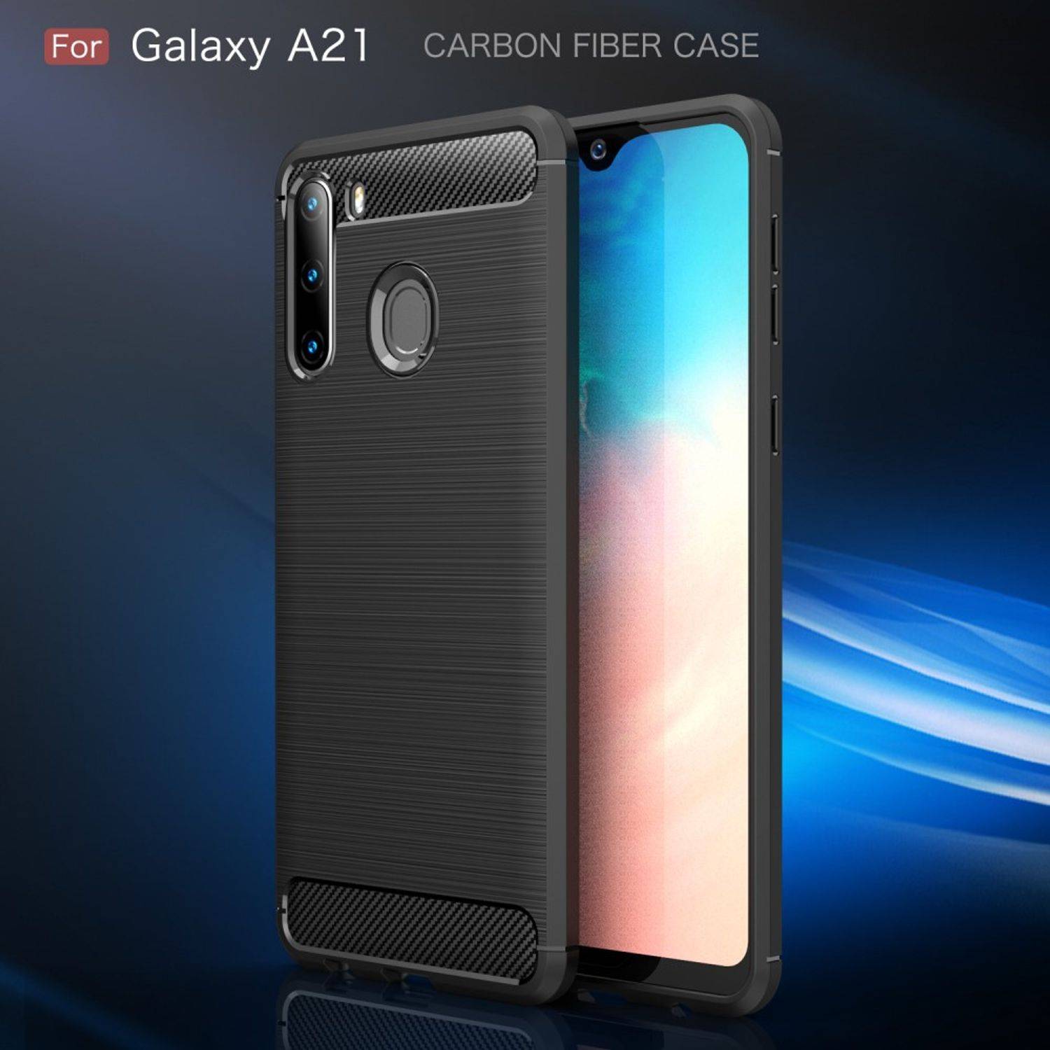 Samsung Galaxy A21 Handyhülle Carbon Optik Backcover Blau