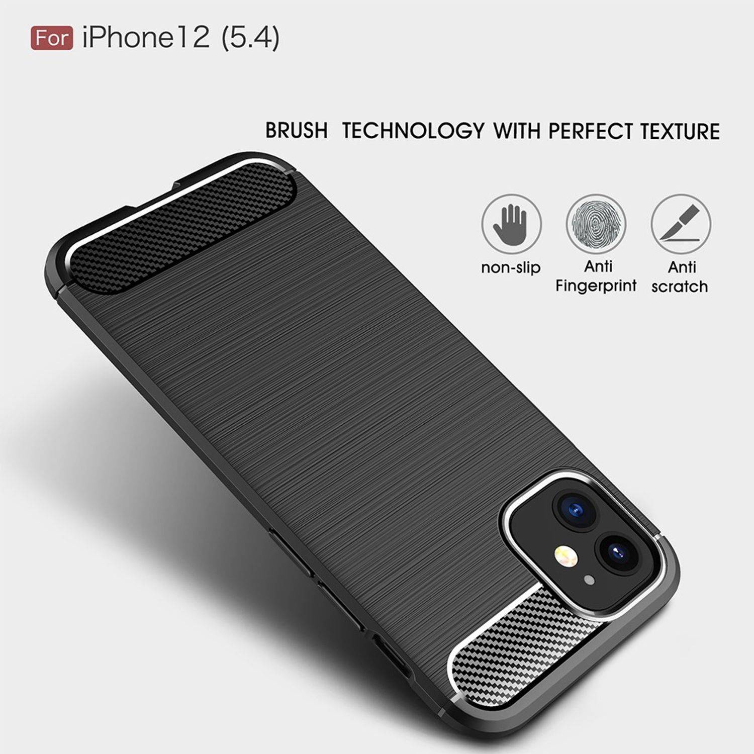 Apple iPhone 12 Mini Handyhülle Carbon Optik Backcover Schwarz