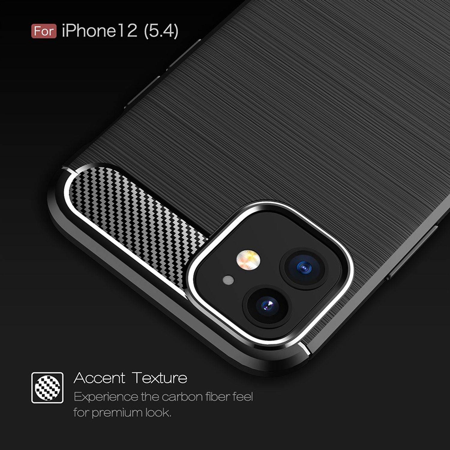 Apple iPhone 12 Mini Handyhülle Carbon Optik Backcover Schwarz