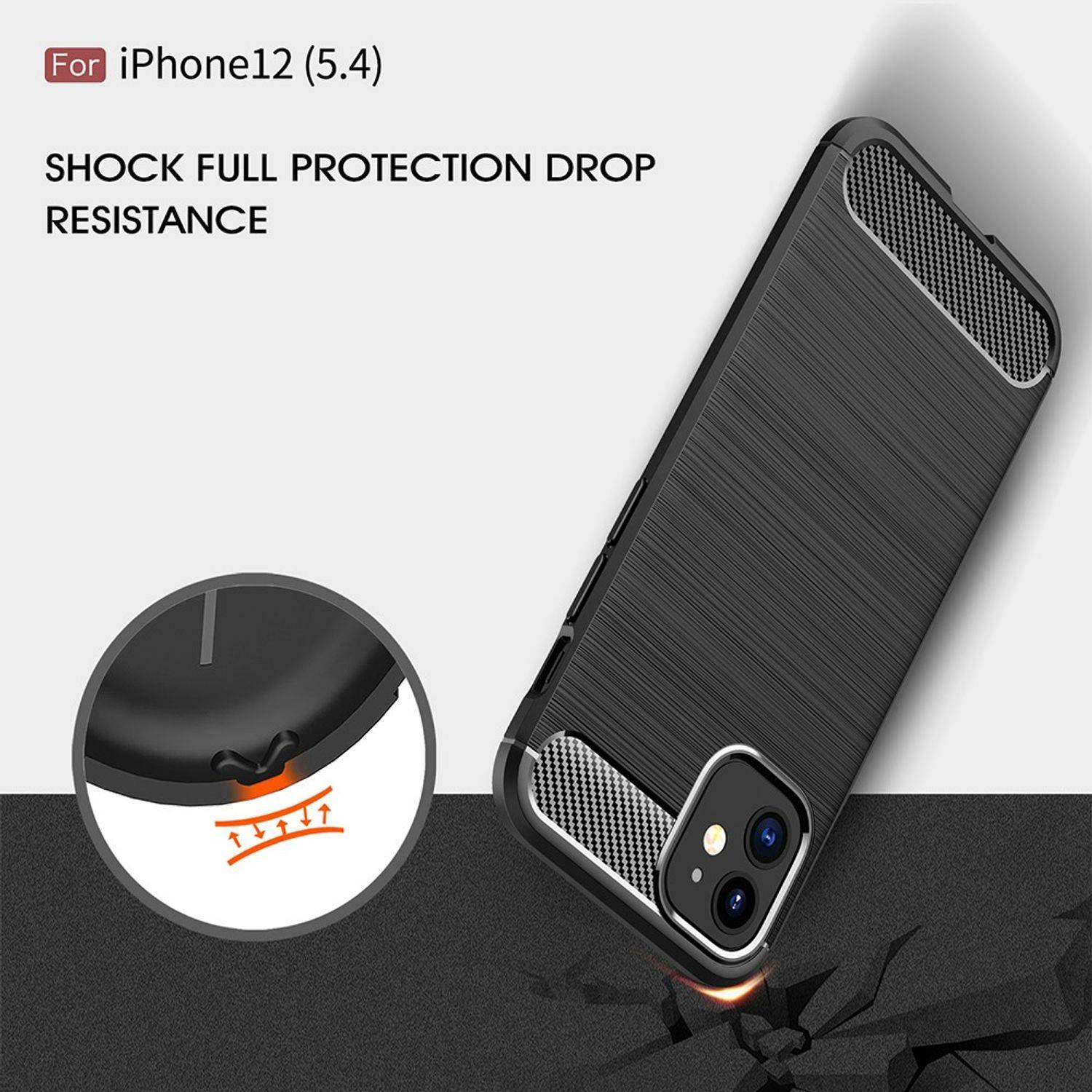 Apple iPhone 12 Mini Handyhülle Carbon Optik Backcover Schwarz