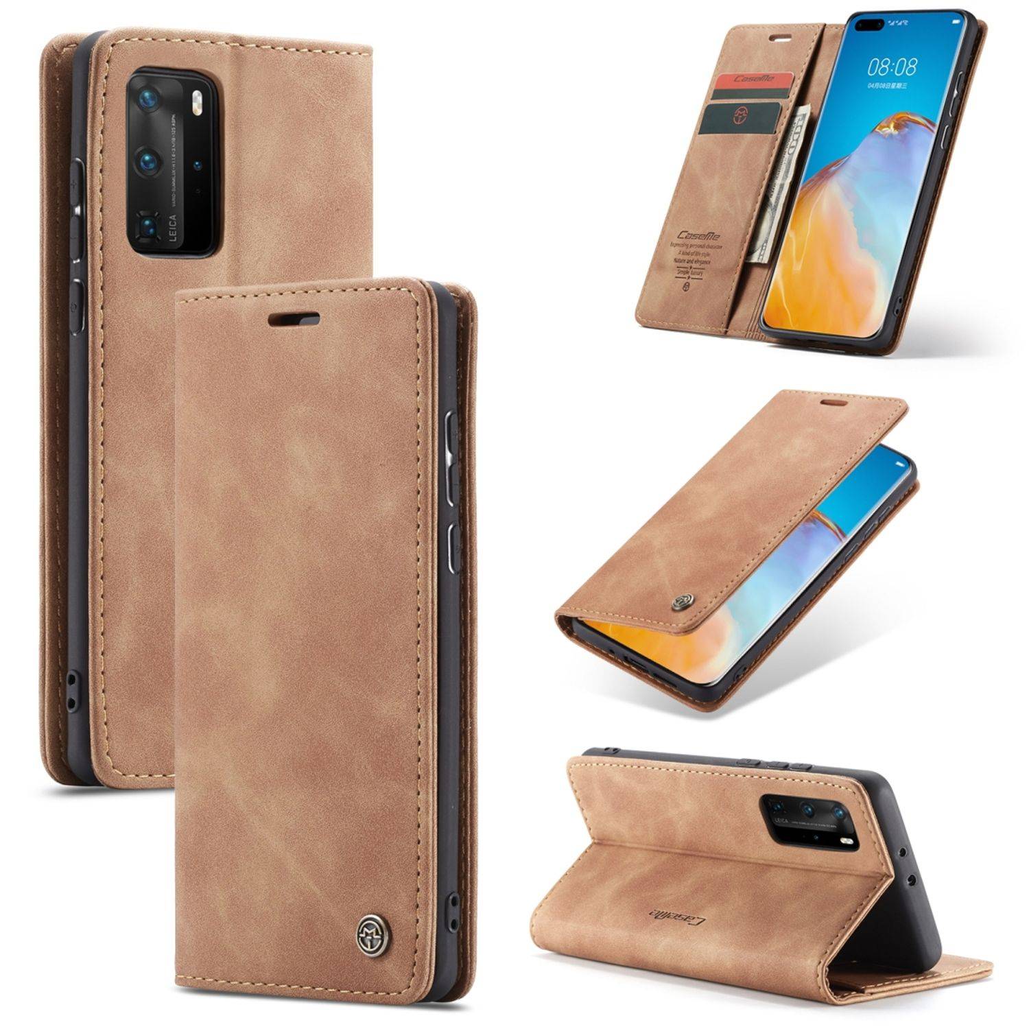Huawei P40 Pro Handyhülle Schutztasche Bookcover Braun