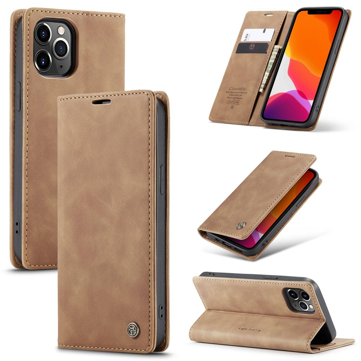 Apple iPhone 12 Pro Max Handyhülle Schutztasche Bookcover Braun