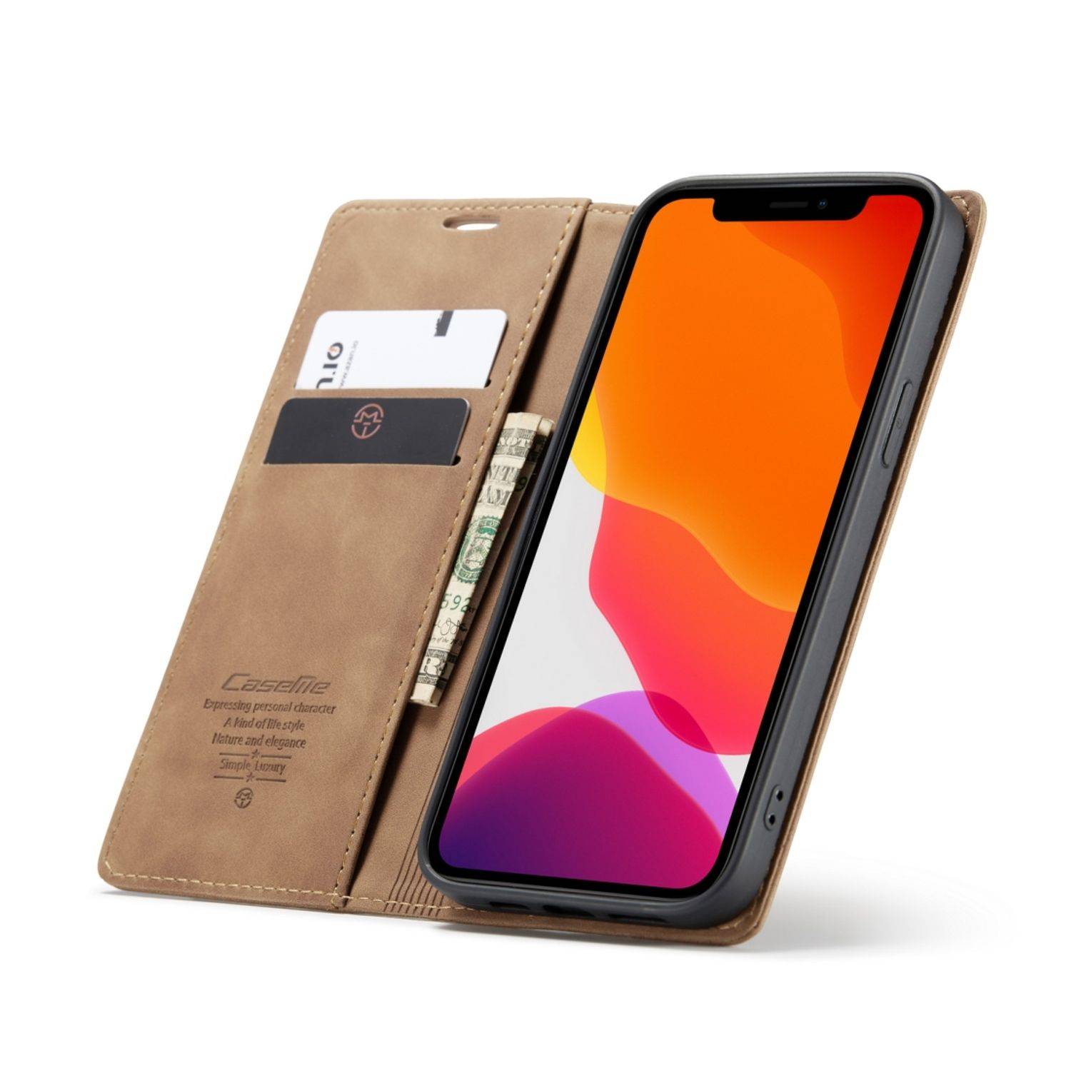 Apple iPhone 12 Pro Max Handyhülle Schutztasche Bookcover Braun