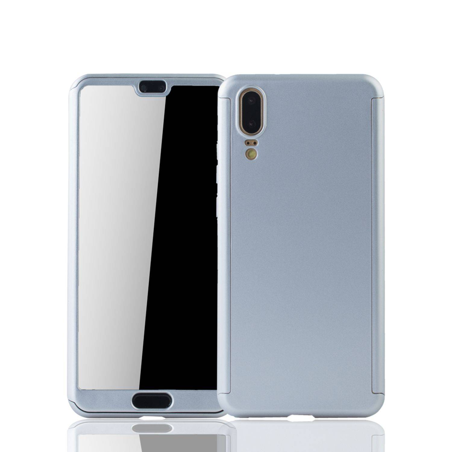 Huawei P20 Handyhülle 360 Grad Schutz Full Cover Silber