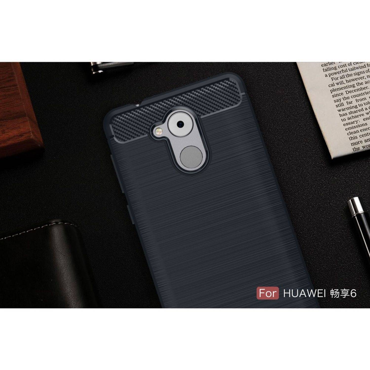 Huawei Enjoy 6s Handyhülle Carbon Optik Backcover Blau