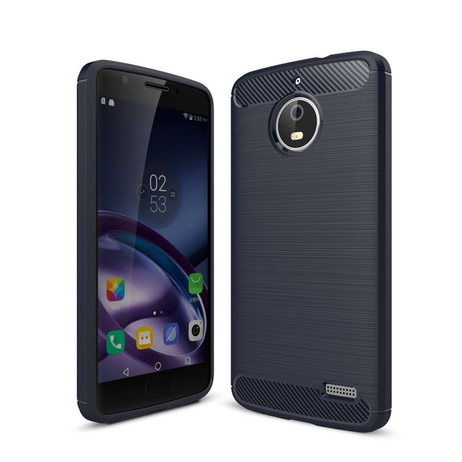 Motorola Moto E4 Handyhülle Carbon Optik Backcover Blau