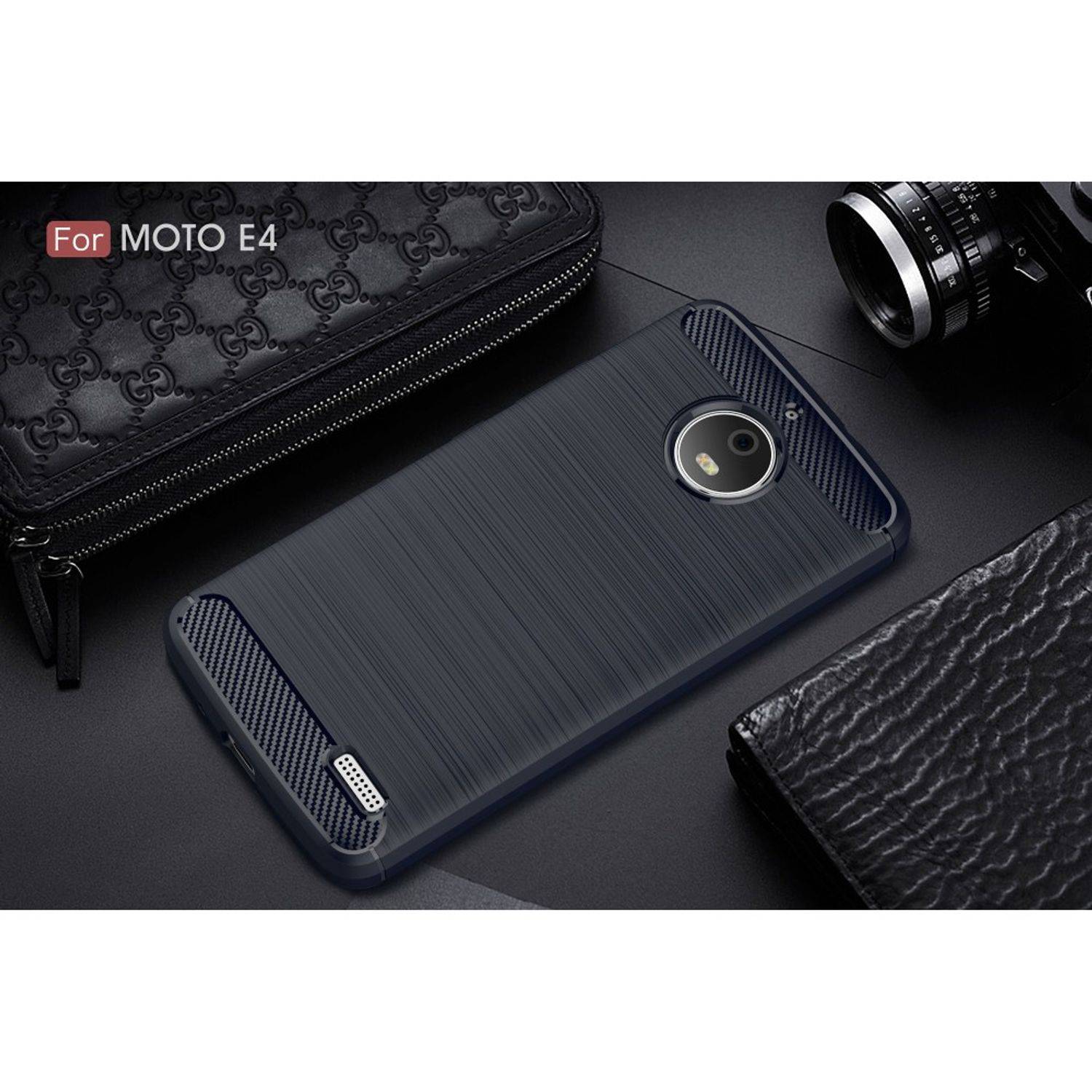 Motorola Moto E4 Handyhülle Carbon Optik Backcover Blau