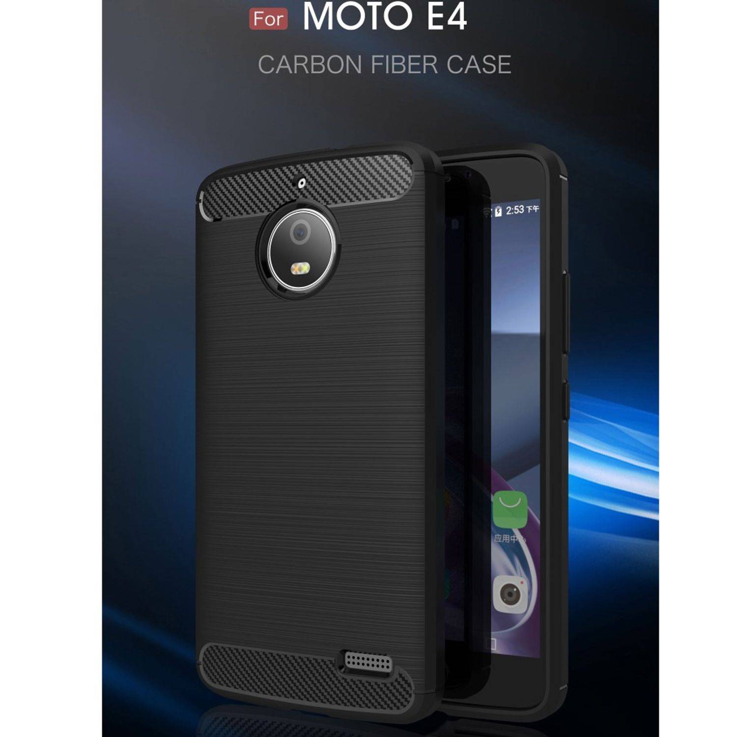 Motorola Moto E4 Handyhülle Carbon Optik Backcover Blau