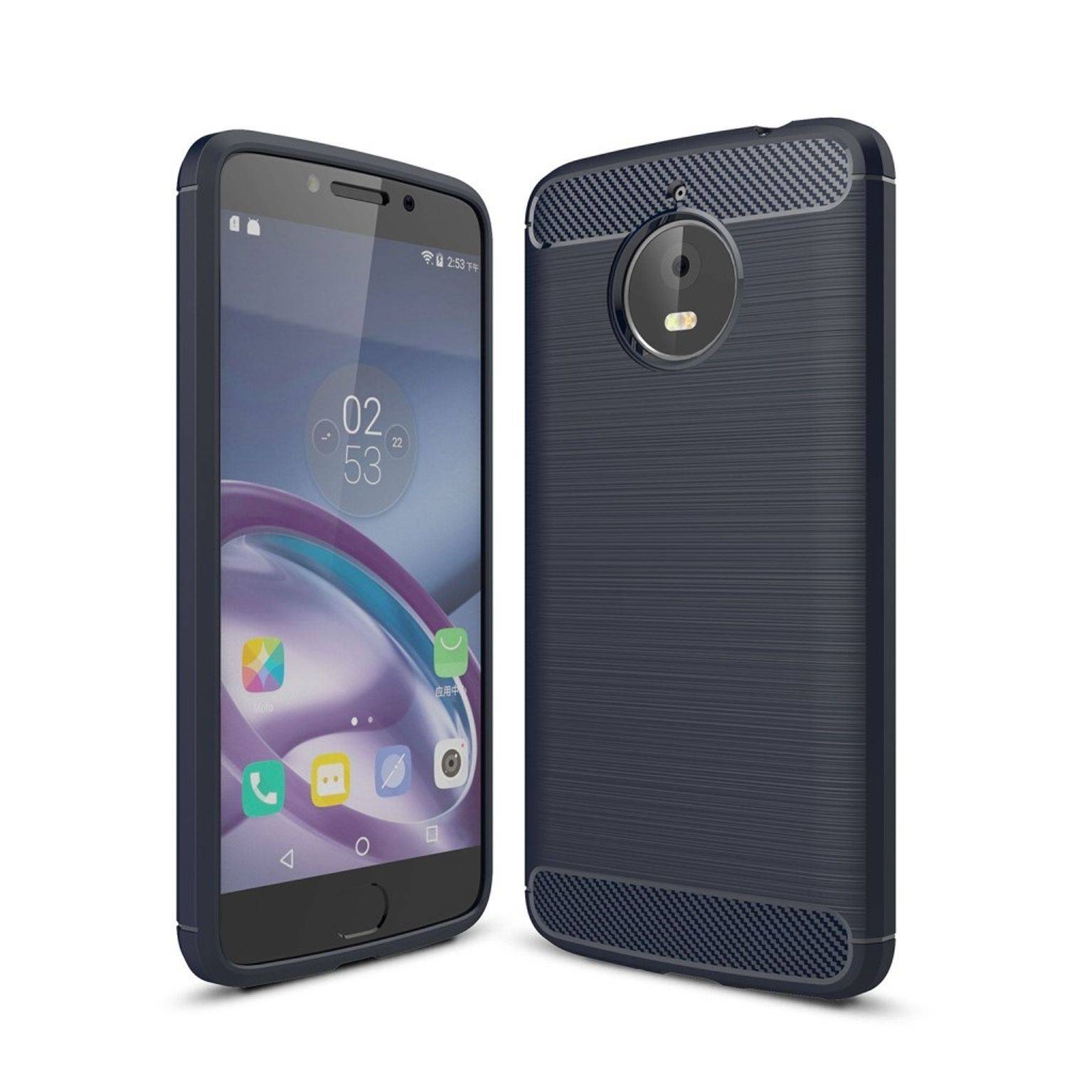 Motorola Moto E4 Plus Handyhülle Carbon Optik Backcover Blau