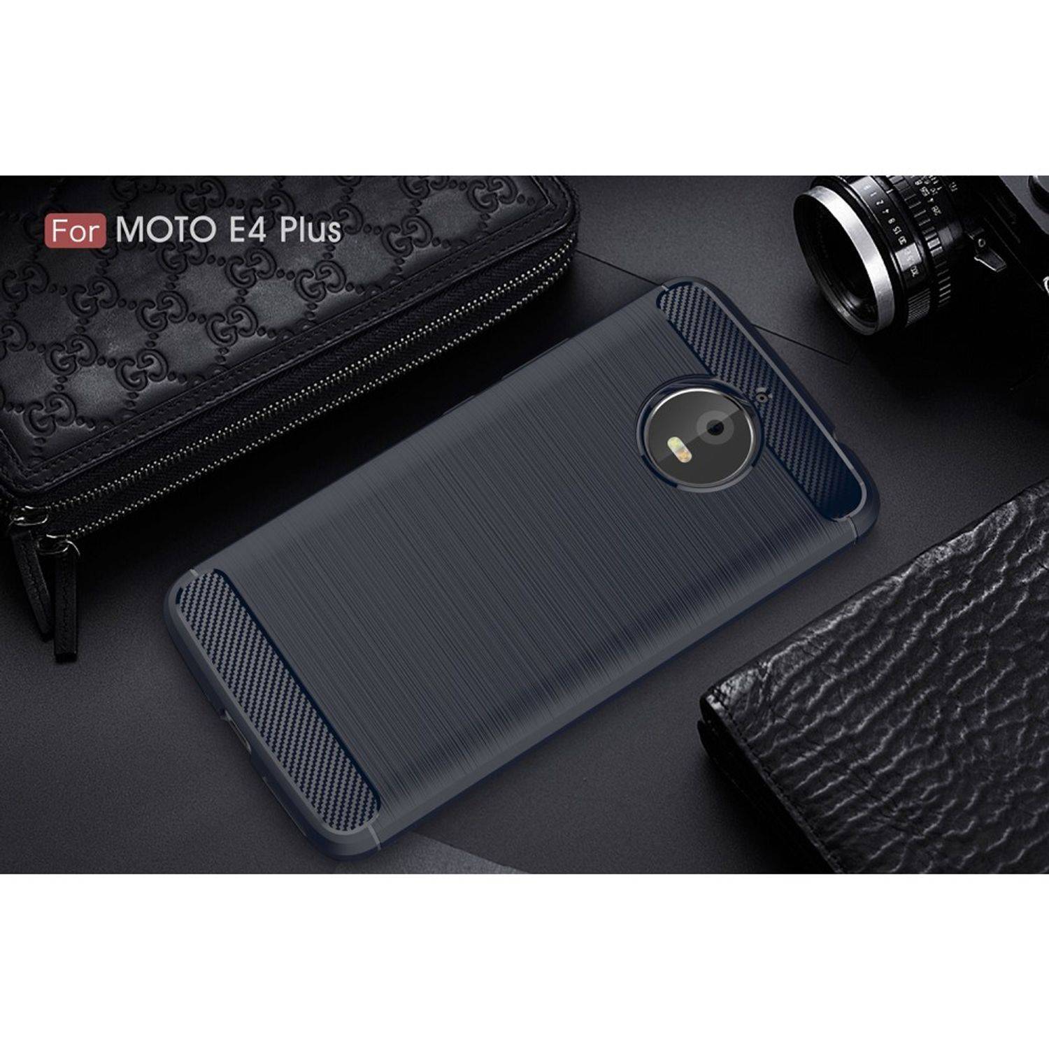 Motorola Moto E4 Plus Handyhülle Carbon Optik Backcover Blau