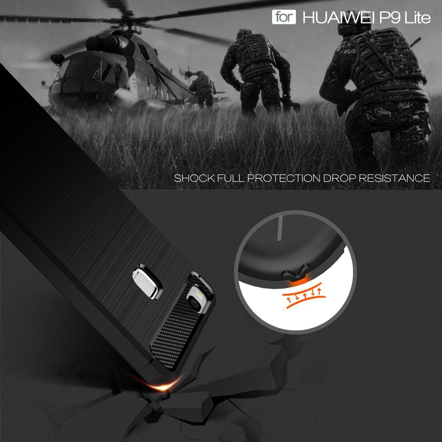 Huawei P9 Lite Handyhülle Carbon Optik Backcover Schwarz