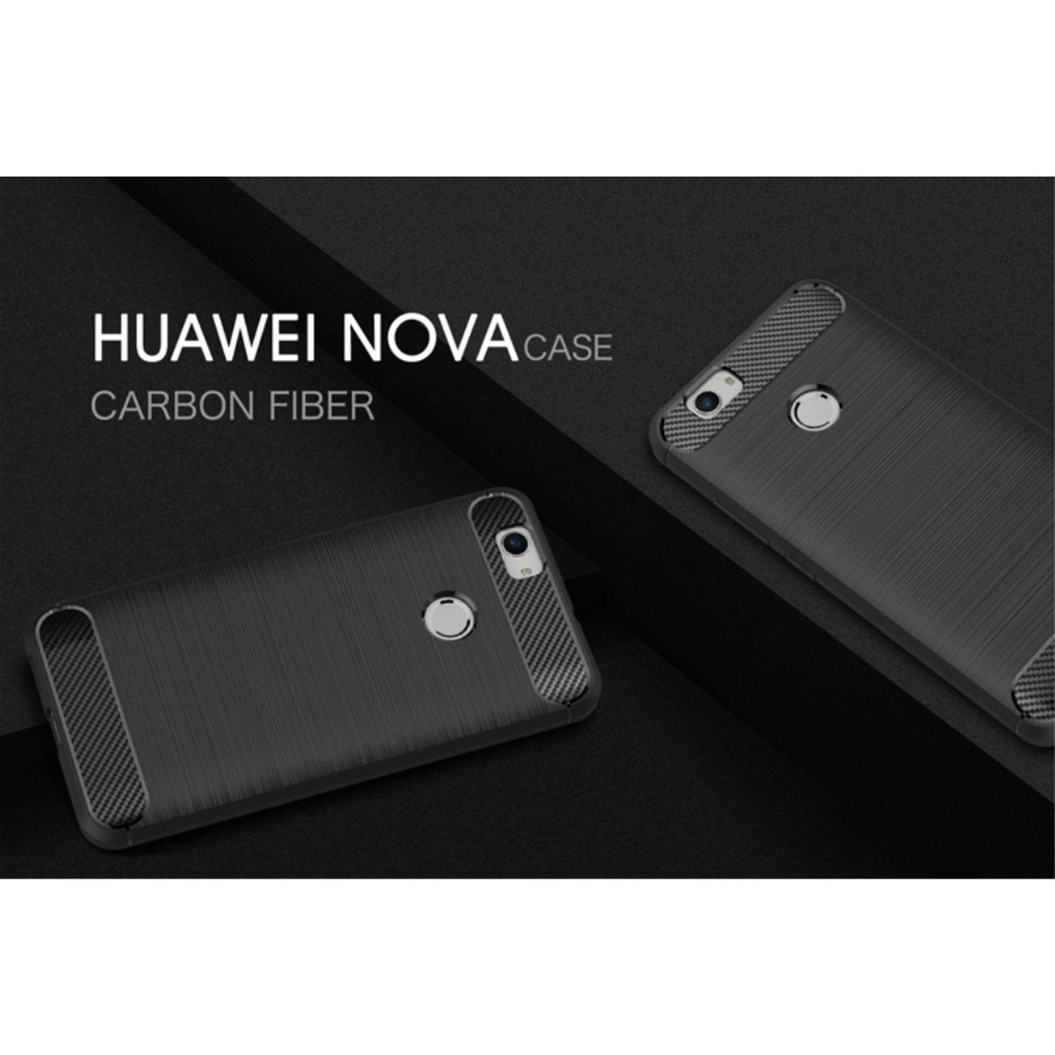 Huawei Nova Handyhülle Carbon Optik Backcover Grau
