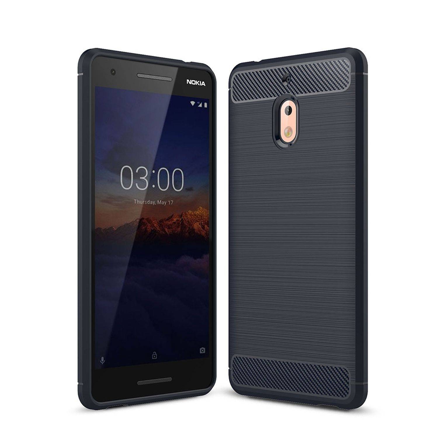 Nokia 2.1 Handyhülle Carbon Optik Backcover Blau