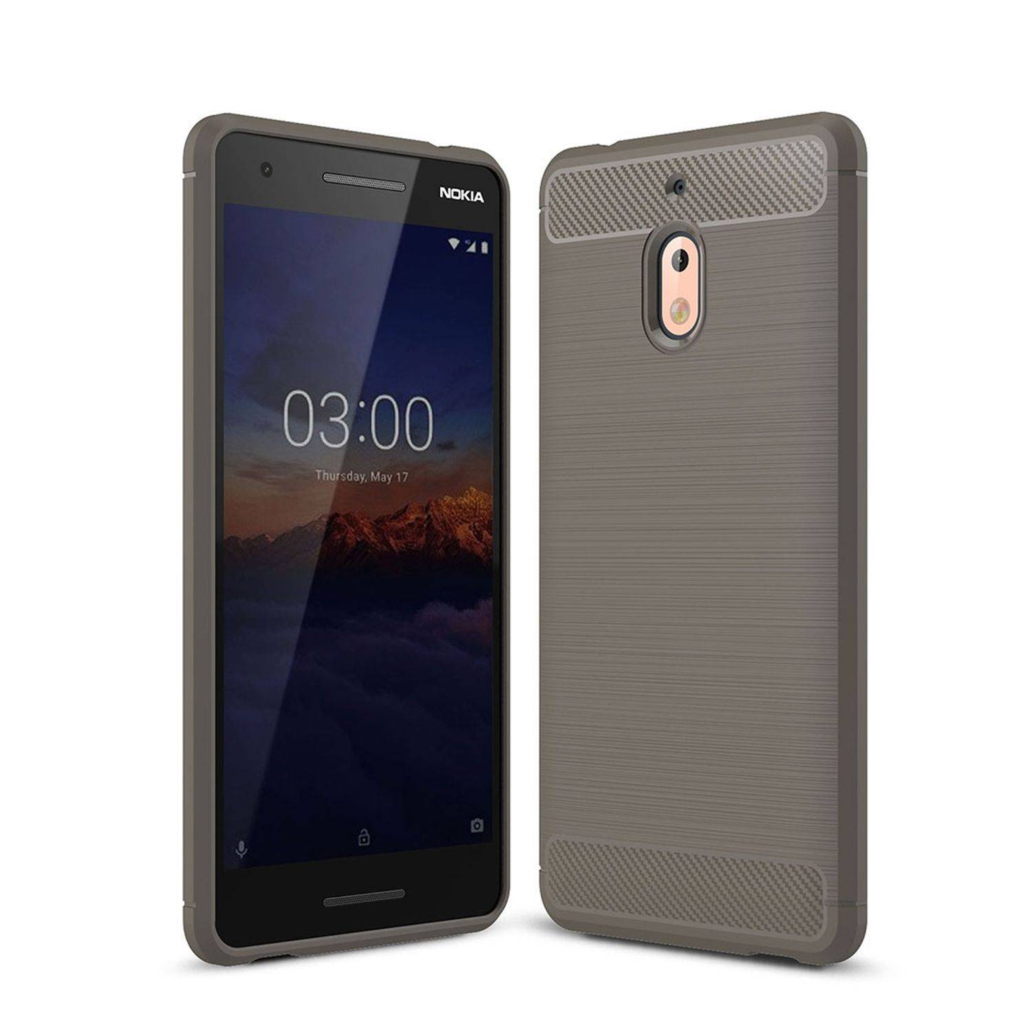 Nokia 2.1 Handyhülle Carbon Optik Backcover Grau
