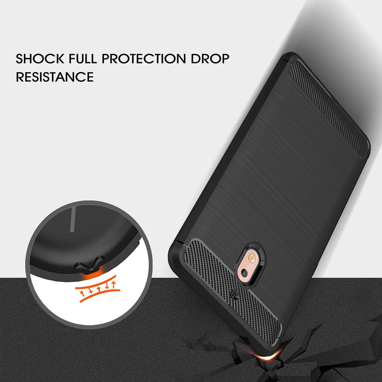 Nokia 2.1 Handyhülle Carbon Optik Backcover Grau