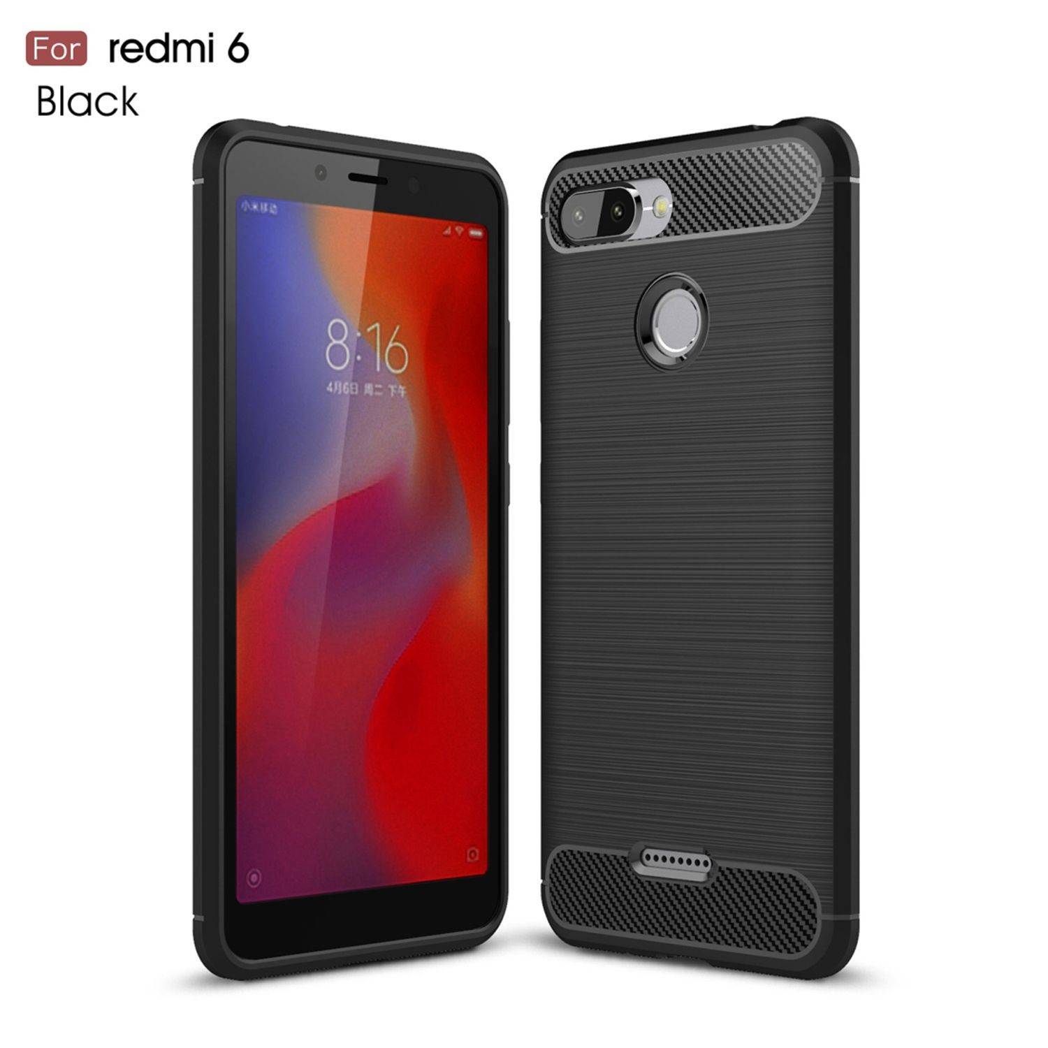 Xiaomi Redmi 6 Handyhülle Carbon Optik Backcover Schwarz