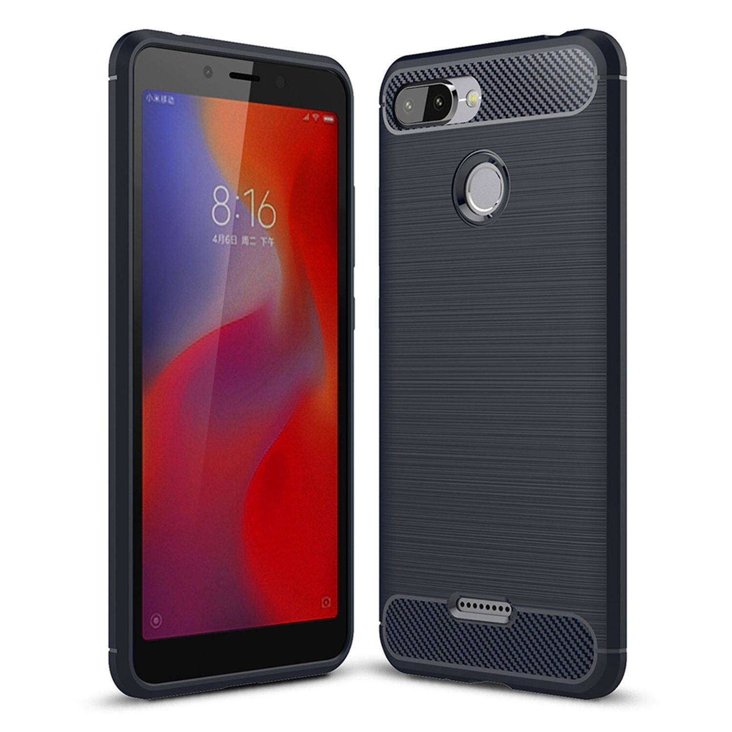 Xiaomi Redmi 6 Handyhülle Carbon Optik Backcover Blau