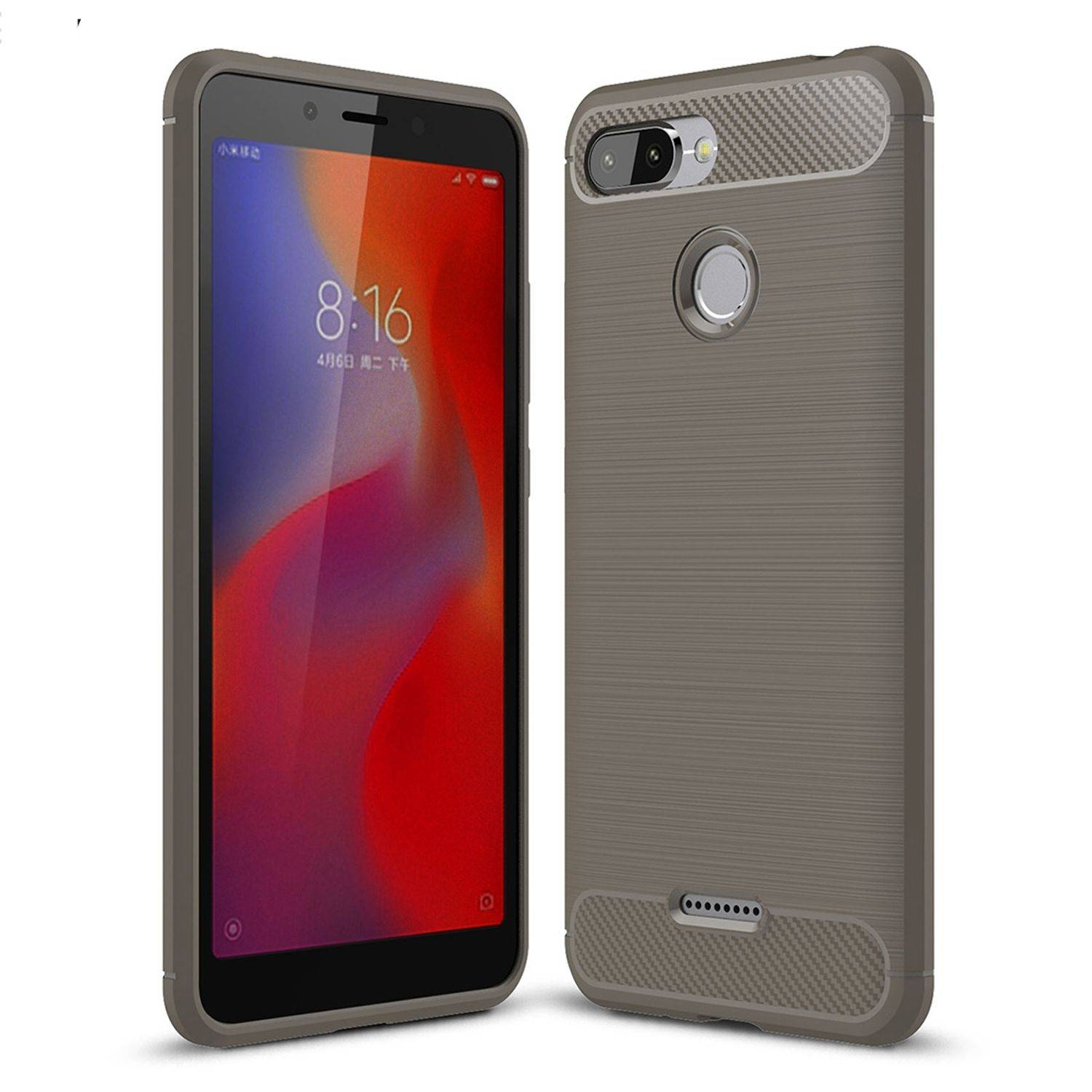 Xiaomi Redmi 6 Handyhülle Carbon Optik Backcover Grau