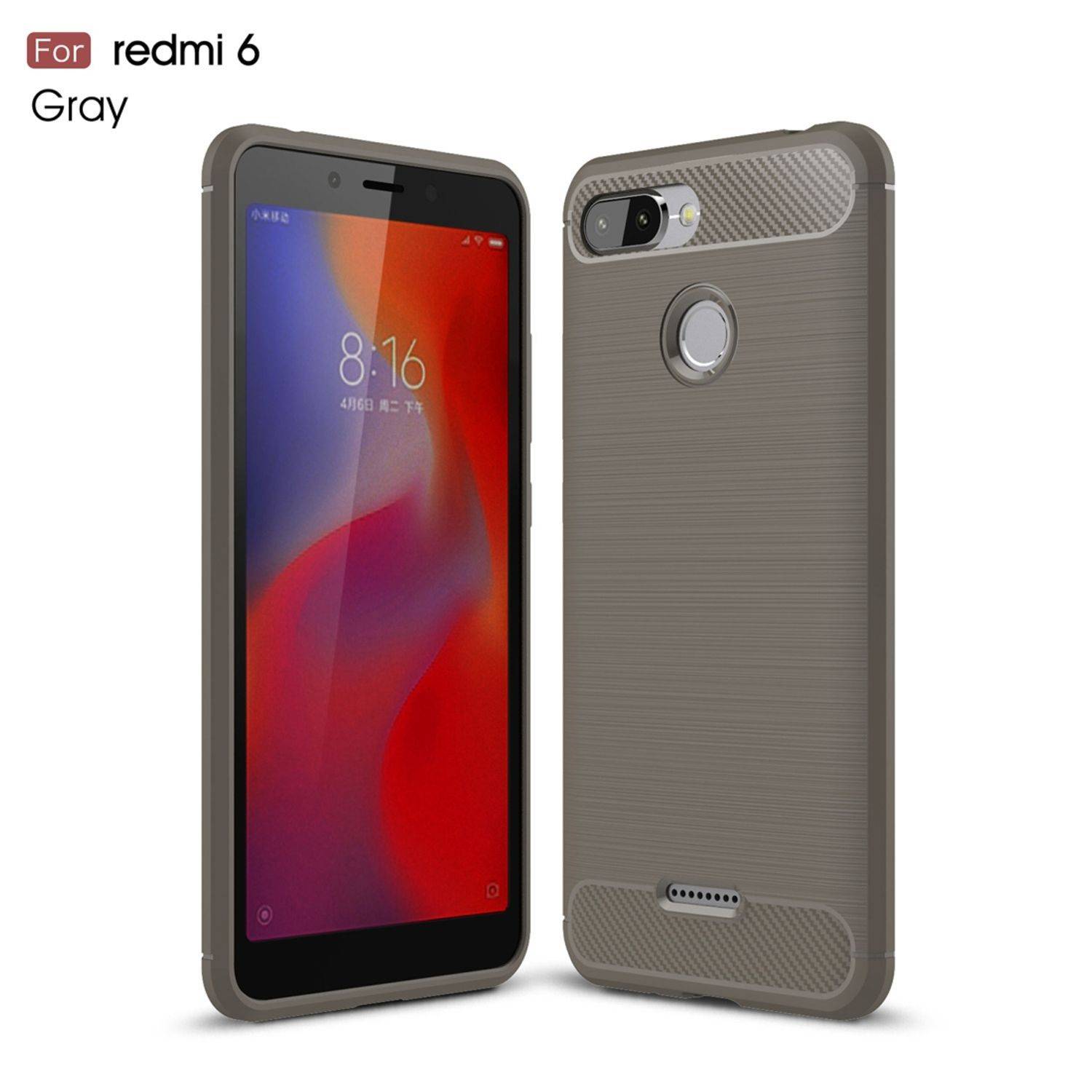 Xiaomi Redmi 6 Handyhülle Carbon Optik Backcover Grau