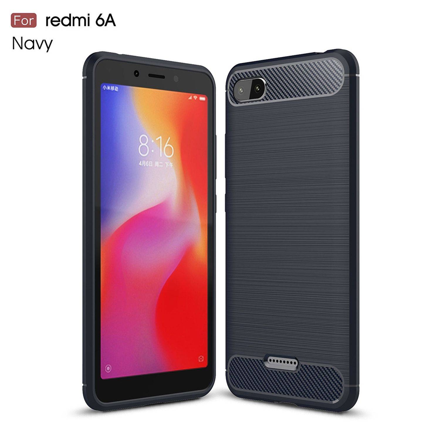 Xiaomi Redmi 6A Handyhülle Carbon Optik Backcover Blau