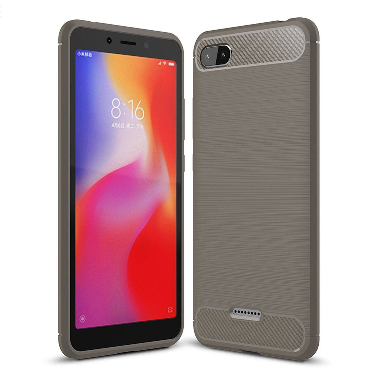 Xiaomi Redmi 6A Handyhülle Carbon Optik Backcover Grau