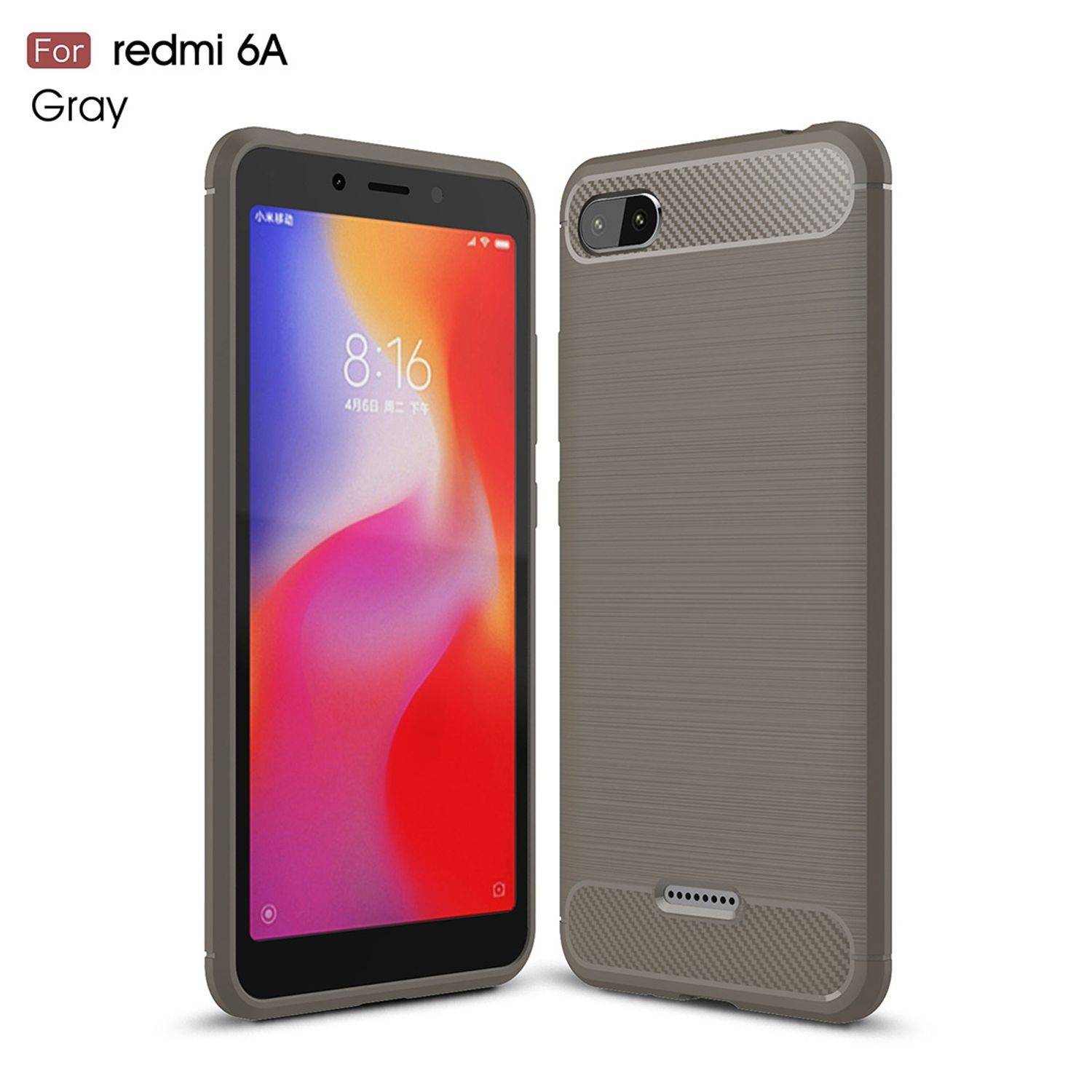 Xiaomi Redmi 6A Handyhülle Carbon Optik Backcover Grau