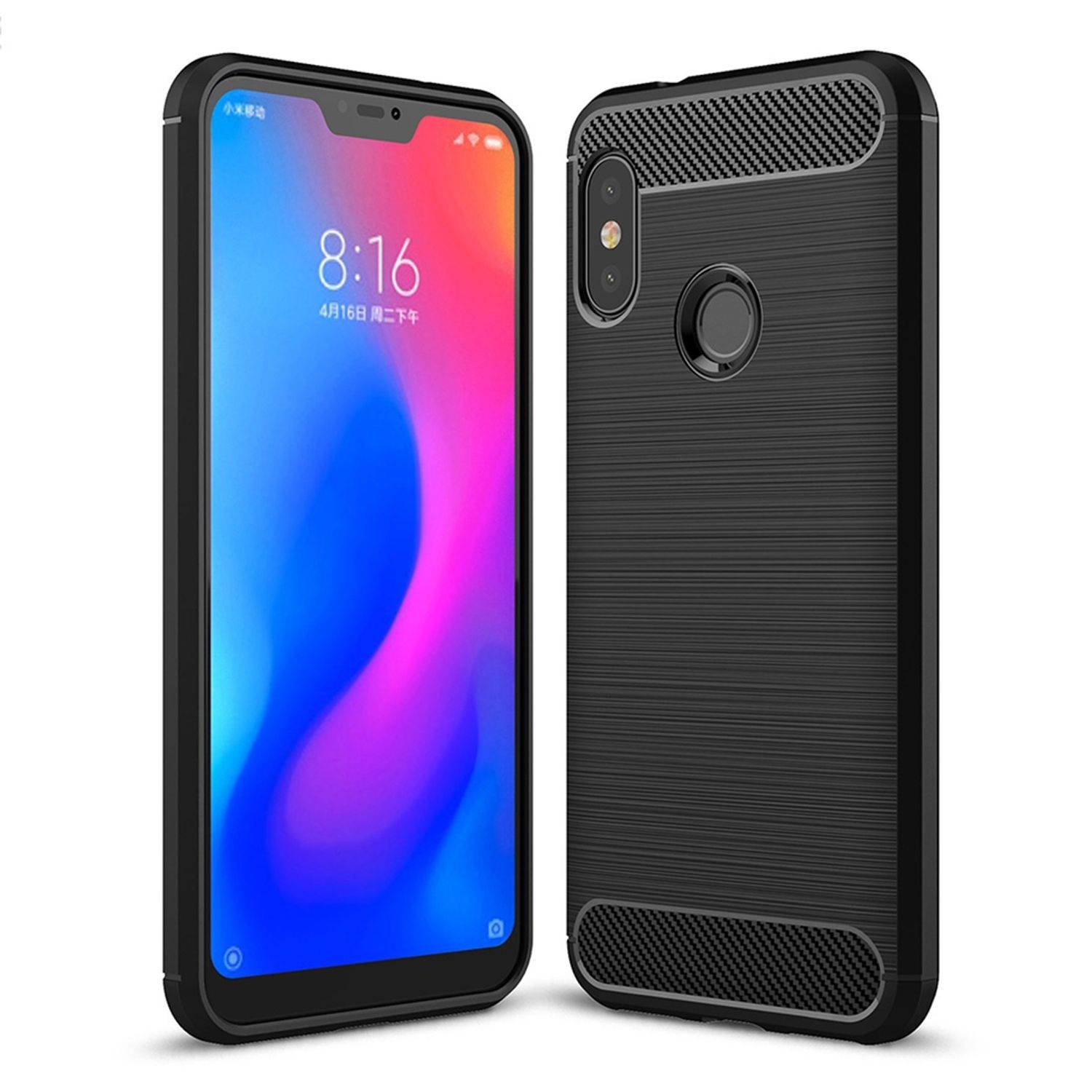 Xiaomi Redmi 6 Pro Handyhülle Carbon Optik Backcover Schwarz