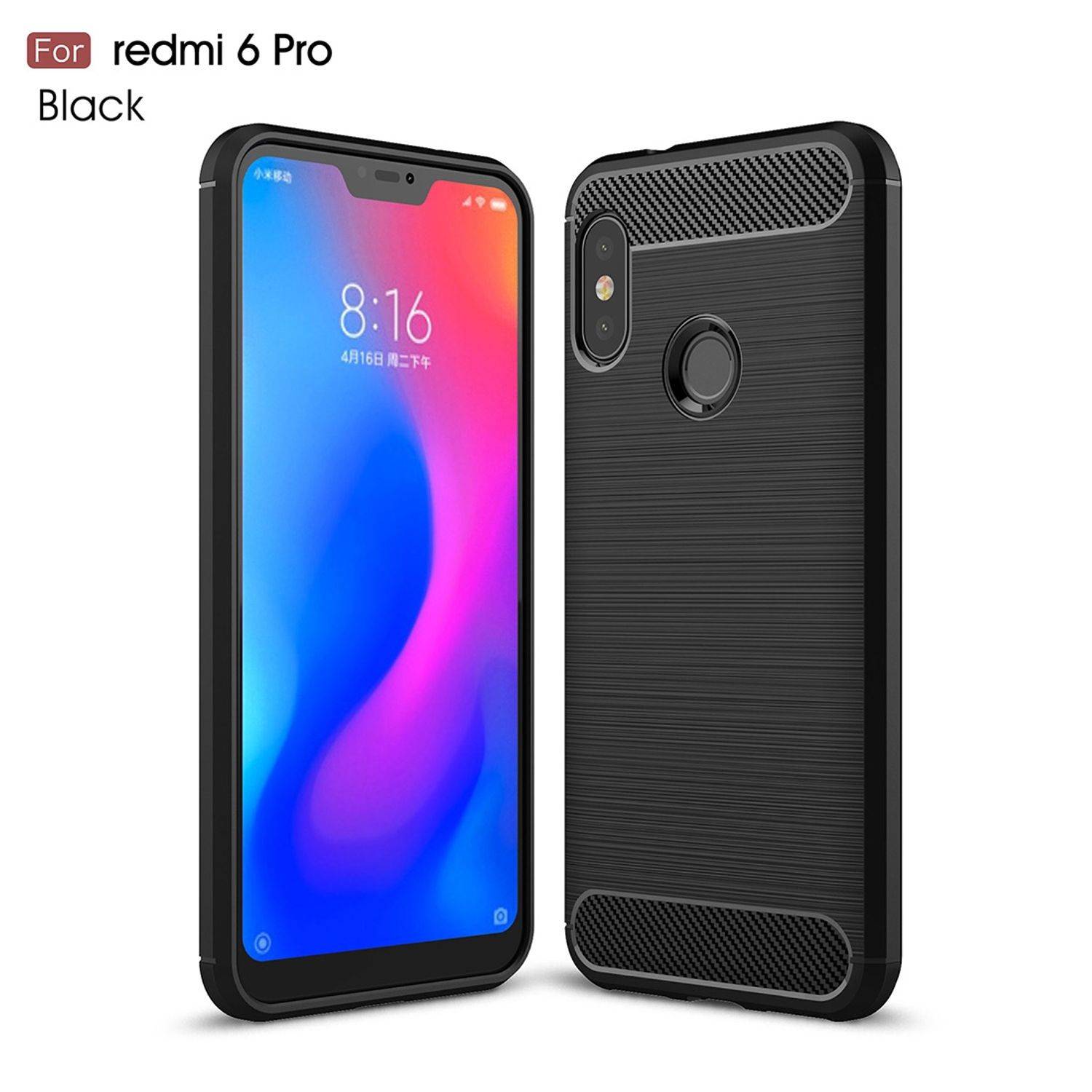 Xiaomi Redmi 6 Pro Handyhülle Carbon Optik Backcover Schwarz