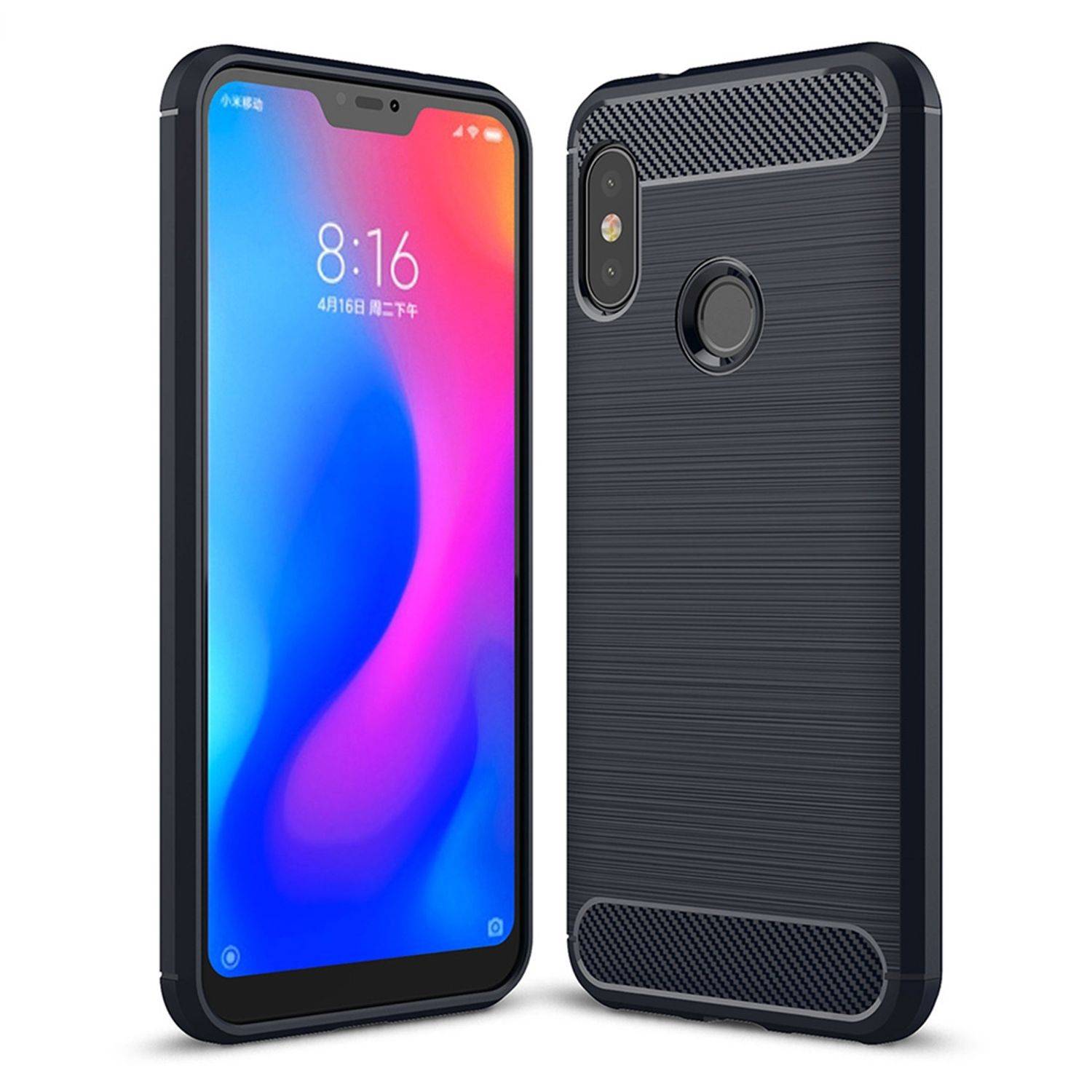 Xiaomi Redmi 6 Pro Handyhülle Carbon Optik Backcover Blau