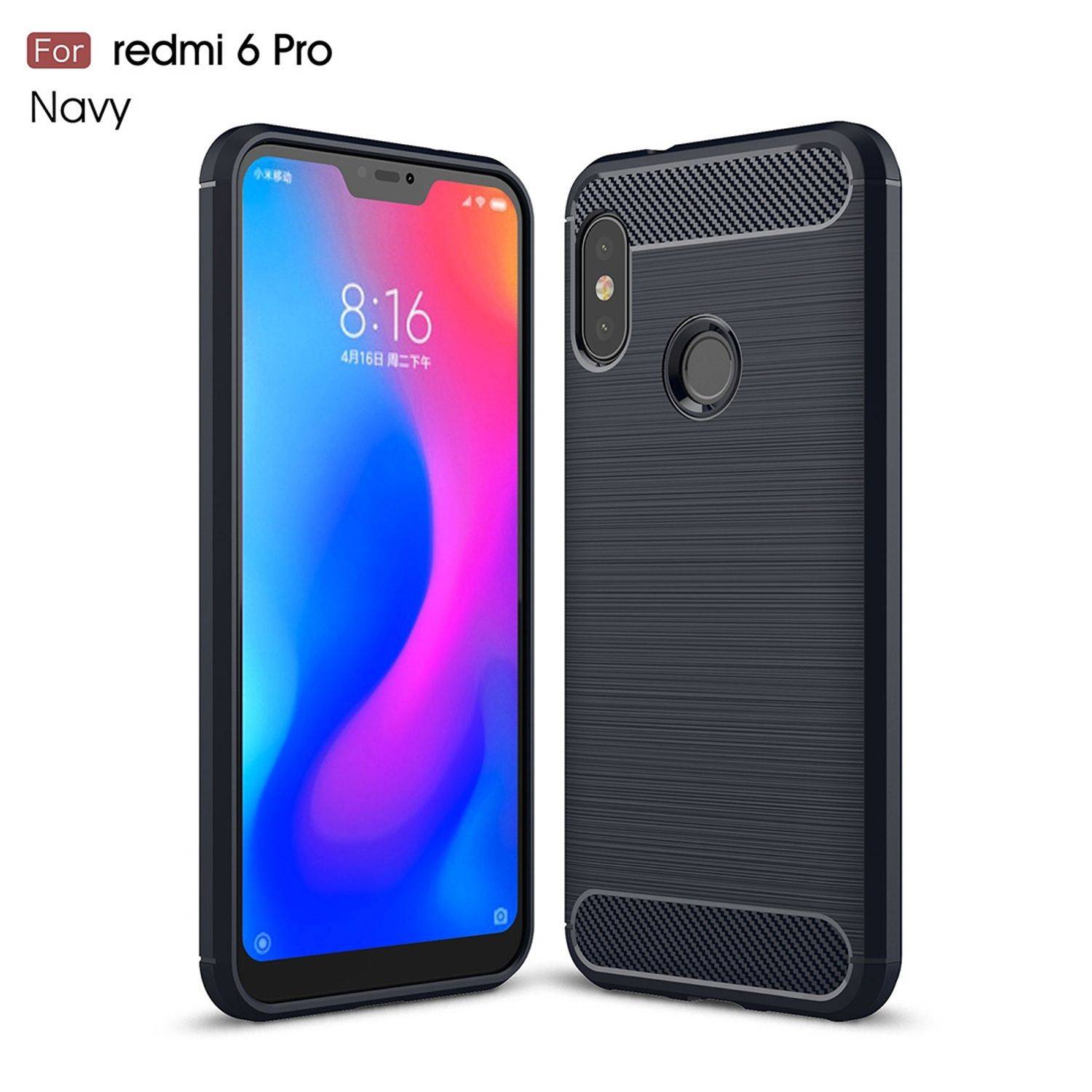 Xiaomi Redmi 6 Pro Handyhülle Carbon Optik Backcover Blau