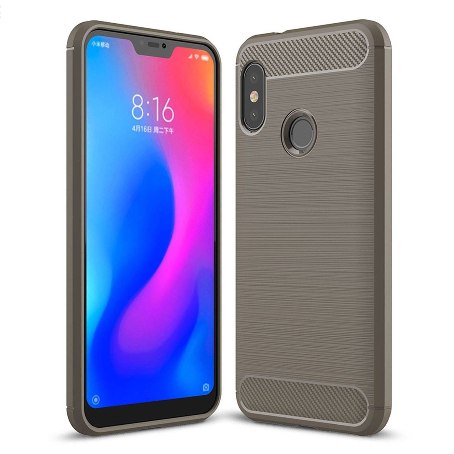 Xiaomi Redmi 6 Pro Handyhülle Carbon Optik Backcover Grau