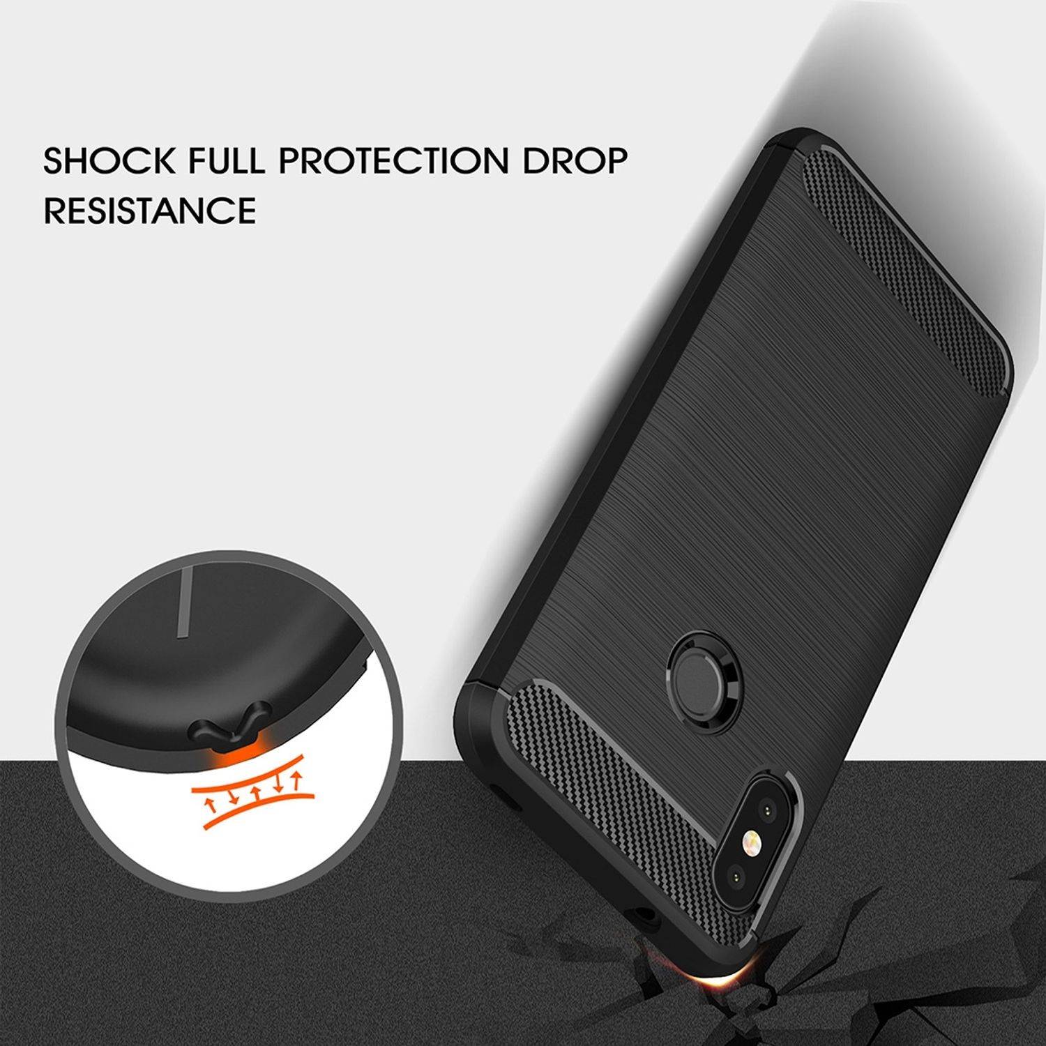 Xiaomi Redmi 6 Pro Handyhülle Carbon Optik Backcover Grau