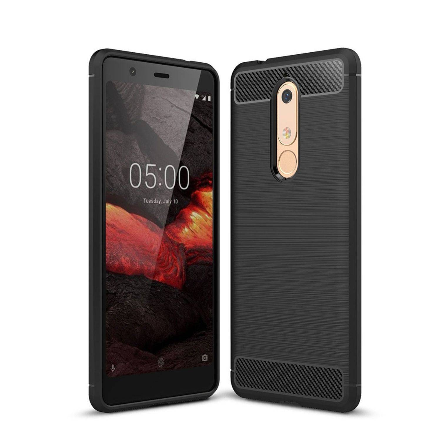 Nokia 5.1 Handyhülle Carbon Optik Backcover Schwarz