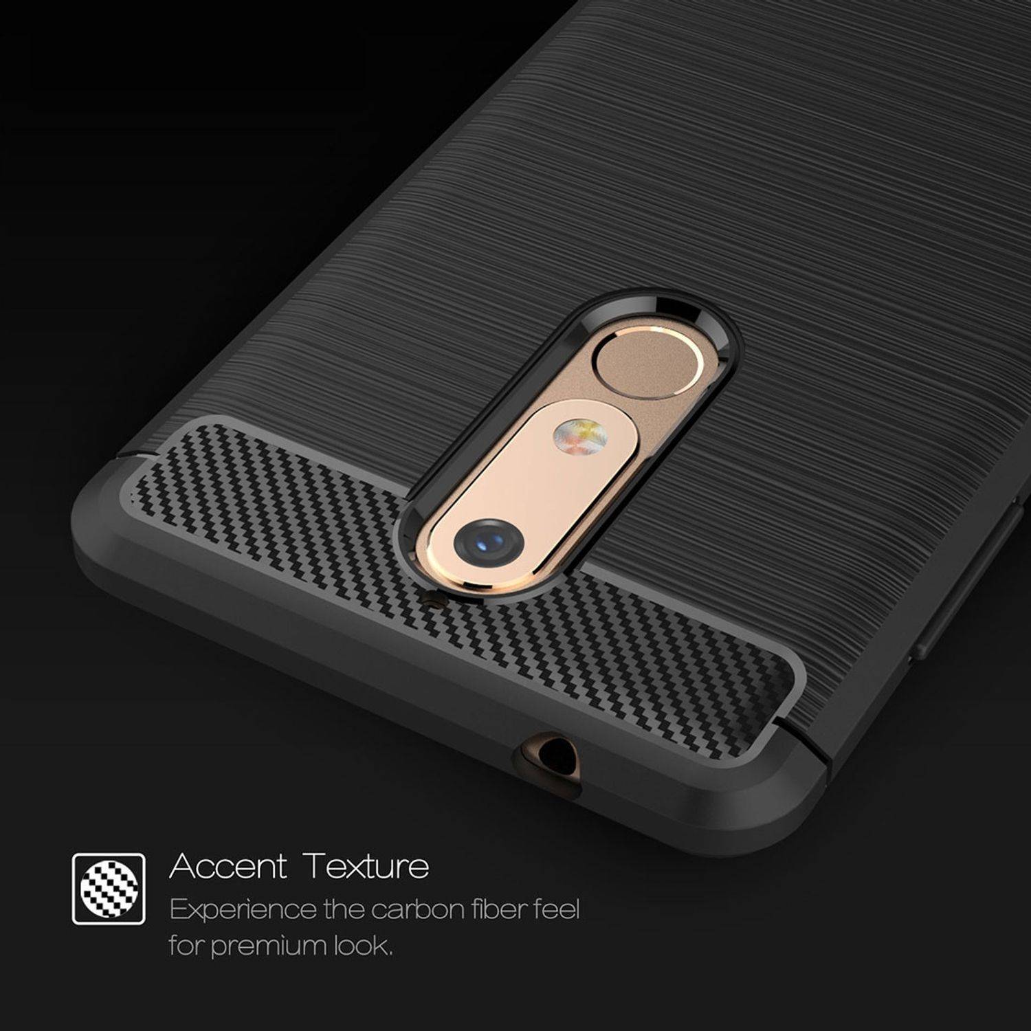 Nokia 5.1 Handyhülle Carbon Optik Backcover Schwarz