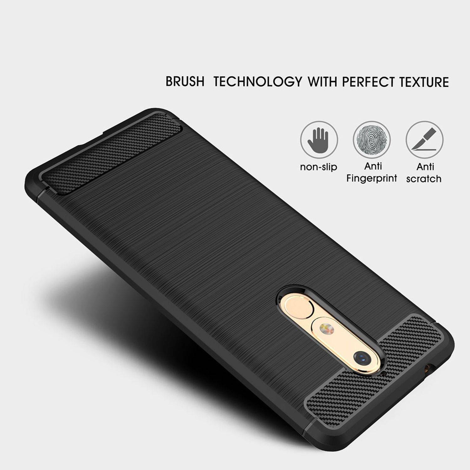 Nokia 5.1 Handyhülle Carbon Optik Backcover Schwarz