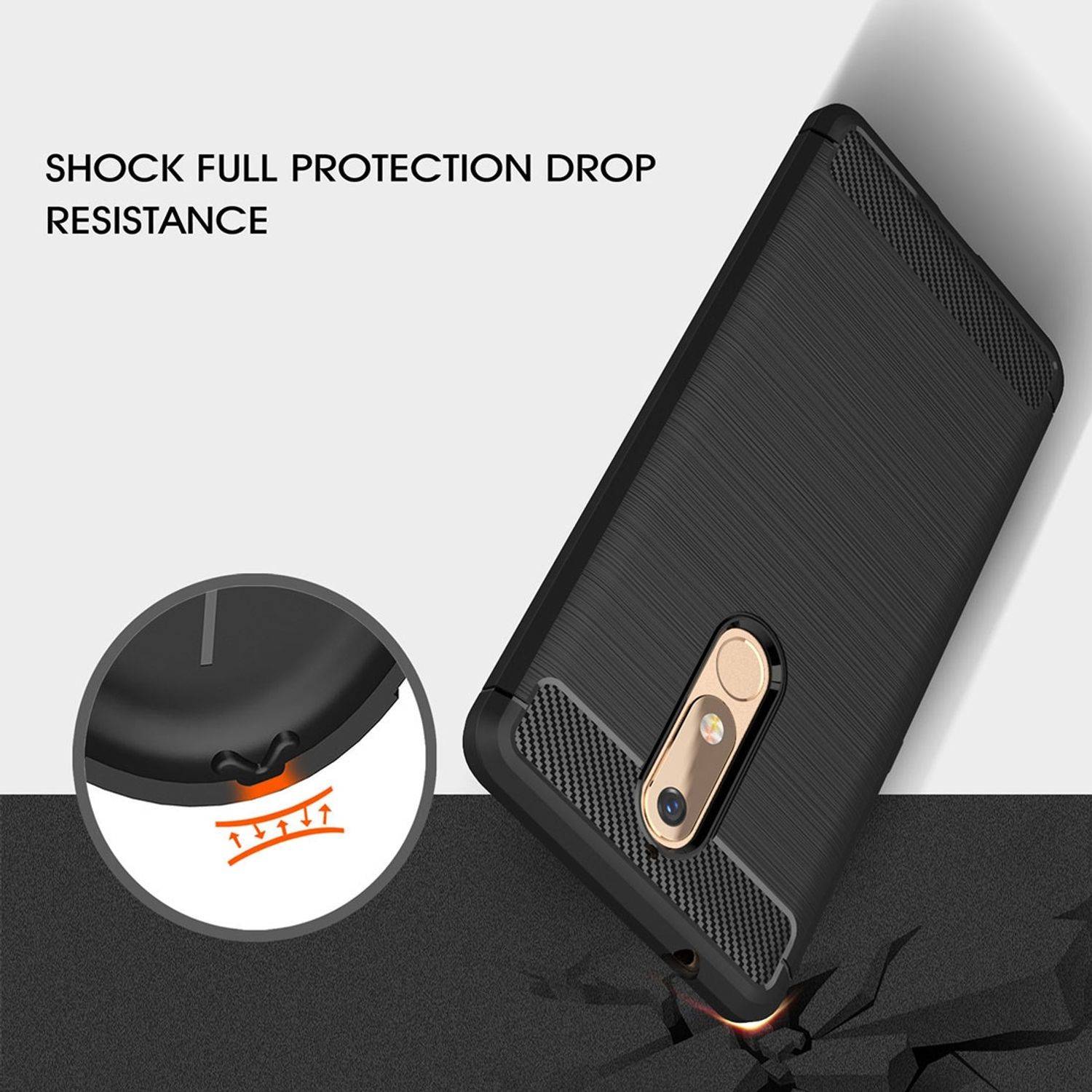 Nokia 5.1 Handyhülle Carbon Optik Backcover Schwarz