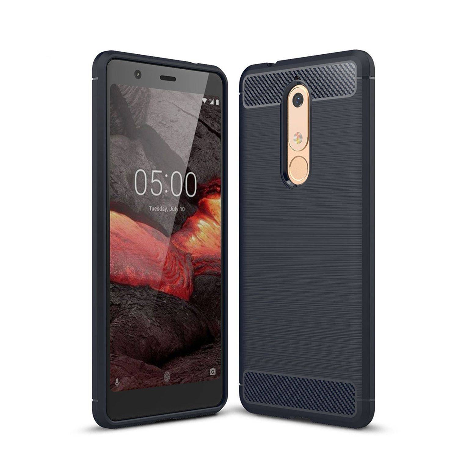 Nokia 5.1 Handyhülle Carbon Optik Backcover Blau