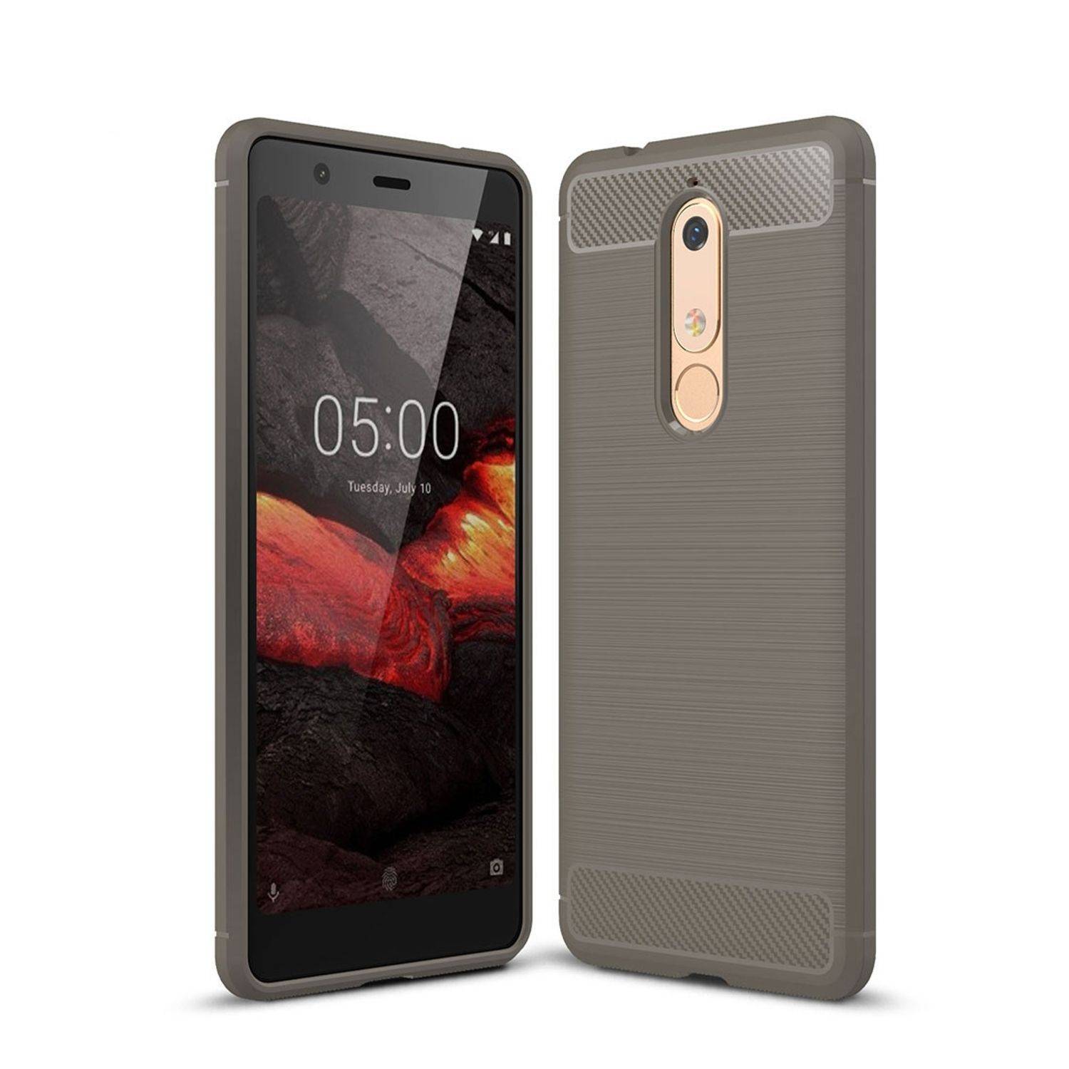 Nokia 5.1 Handyhülle Carbon Optik Backcover Grau