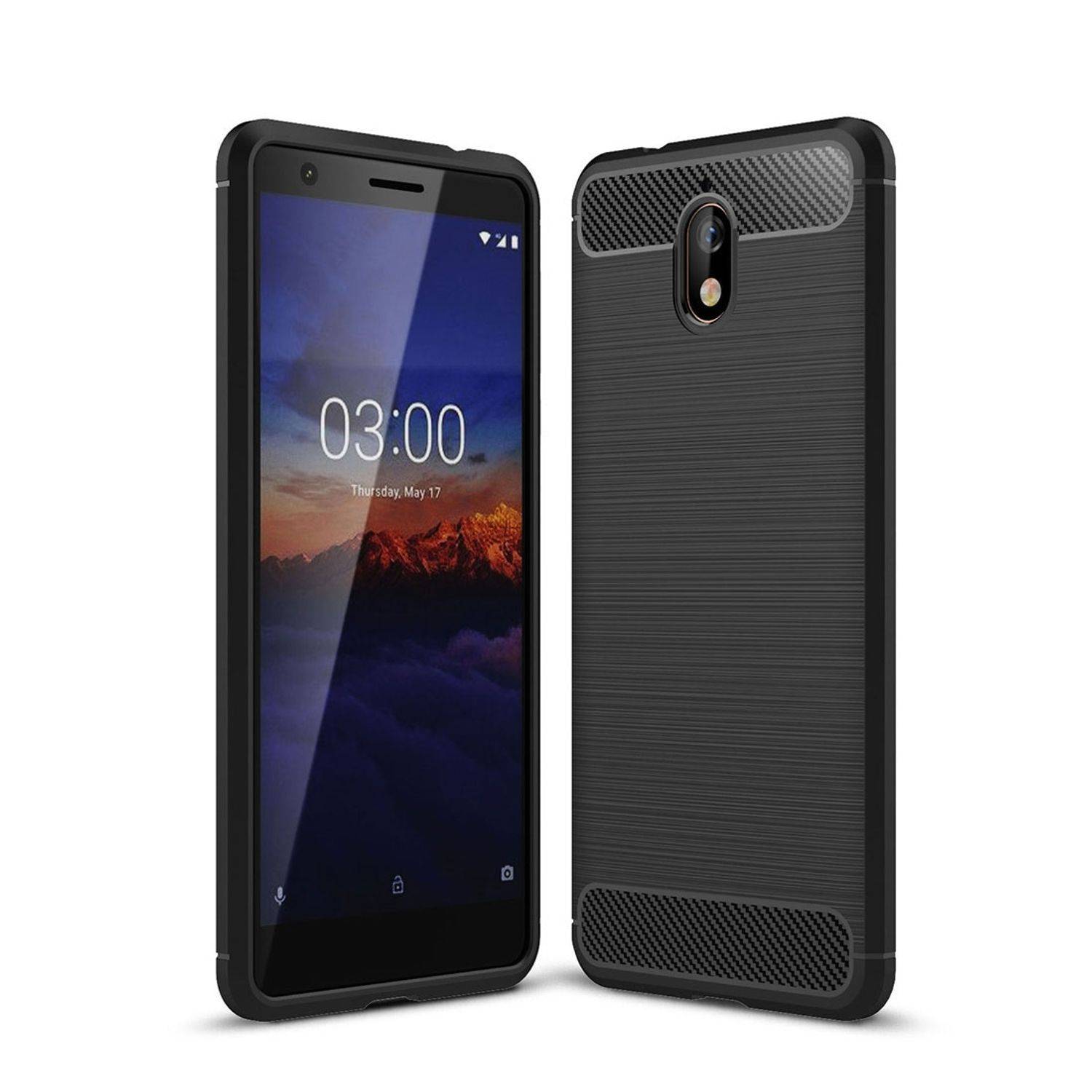 Nokia 3.1 Handyhülle Carbon Optik Backcover Schwarz