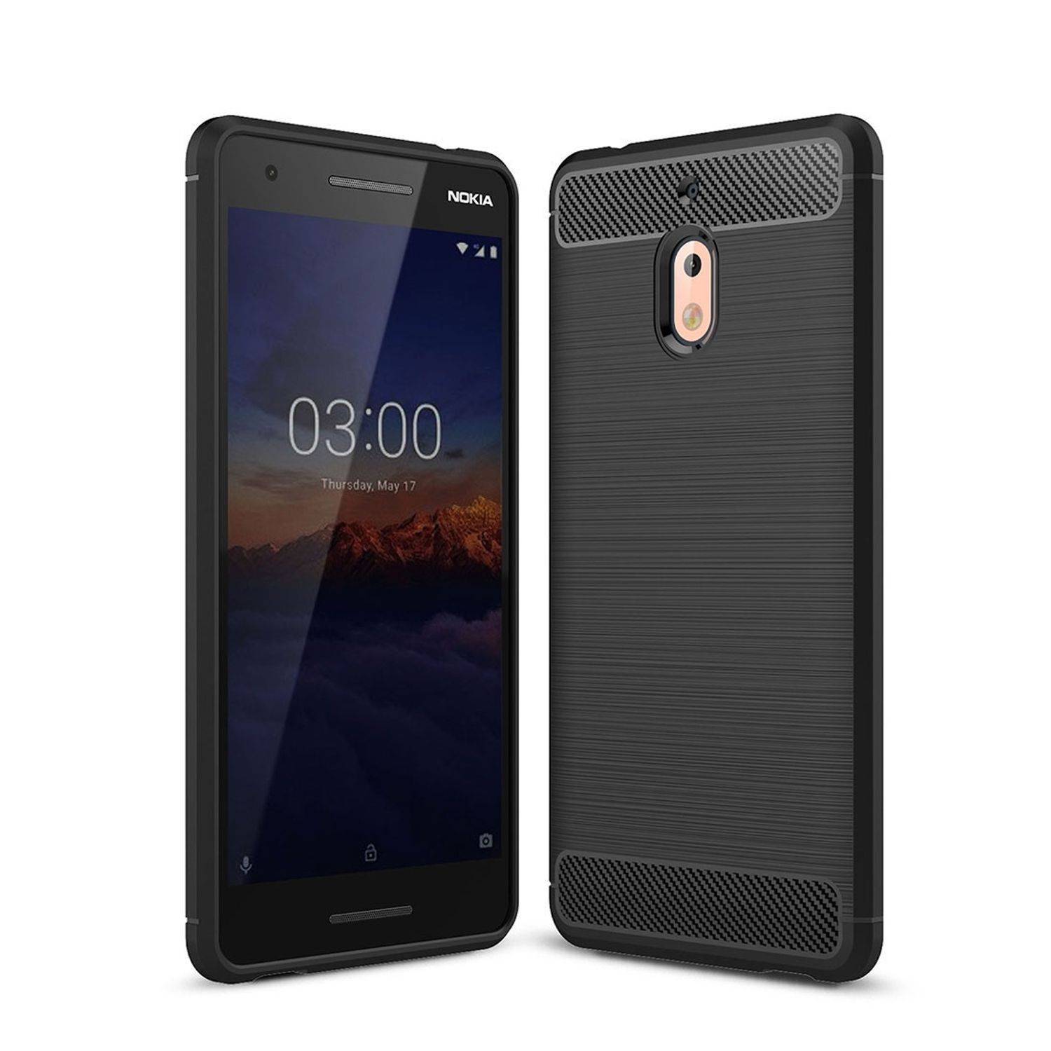 Nokia 2.1 Handyhülle Carbon Optik Backcover Schwarz
