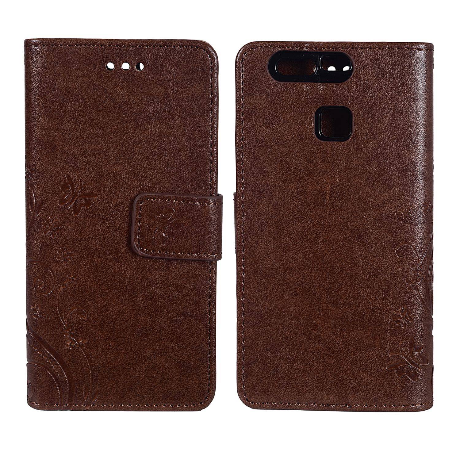 Huawei P9 Handyhülle Bookcover Braun