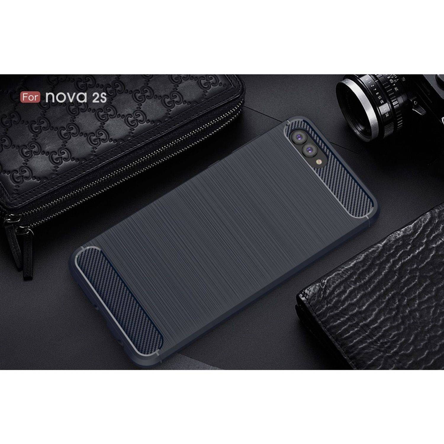 Huawei Nova 2s Handyhülle Carbon Optik Backcover Blau