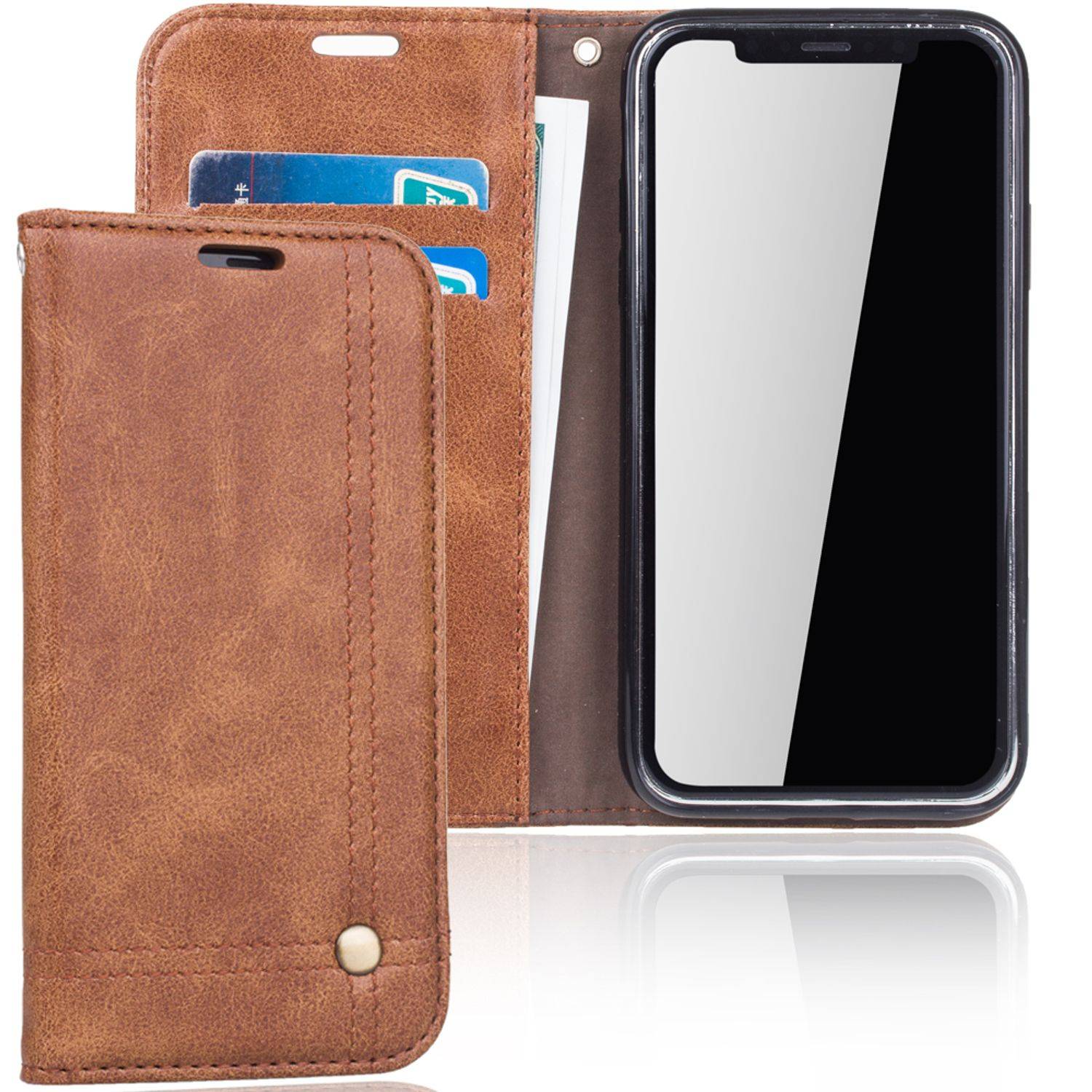 Apple iPhone X / iPhone XS Handyhülle Bookcover Braun